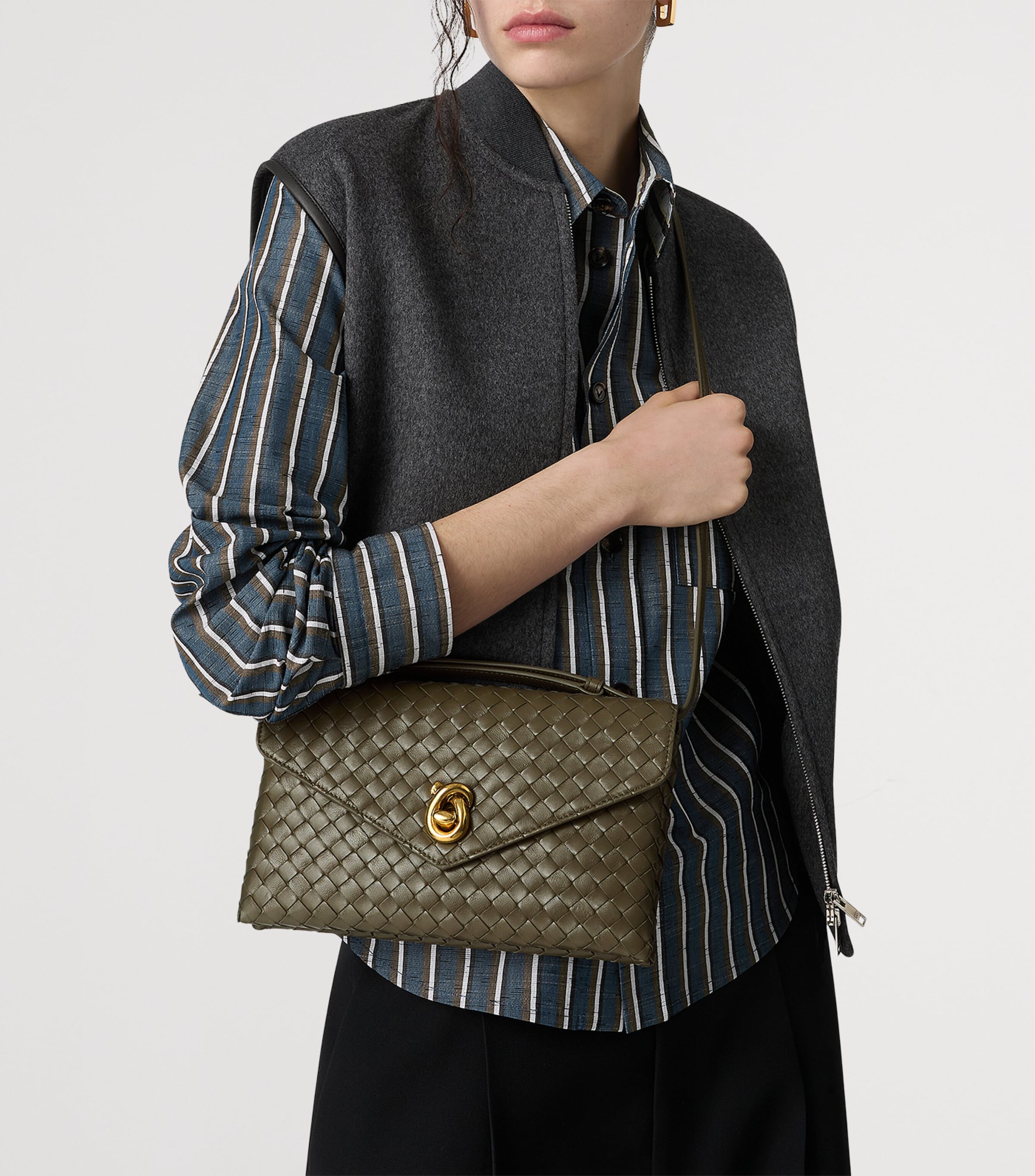 Bottega Veneta Green Lambskin Knot Lock Top-Handle Bag | Harrods UK