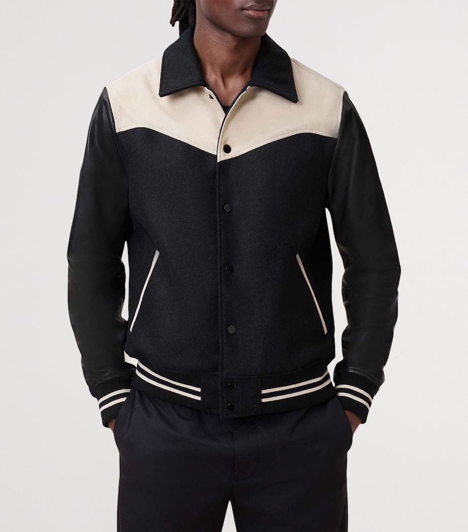 Leather-Trim Endleton Bomber Jacket BLACK/ECRU WHITE Image 6