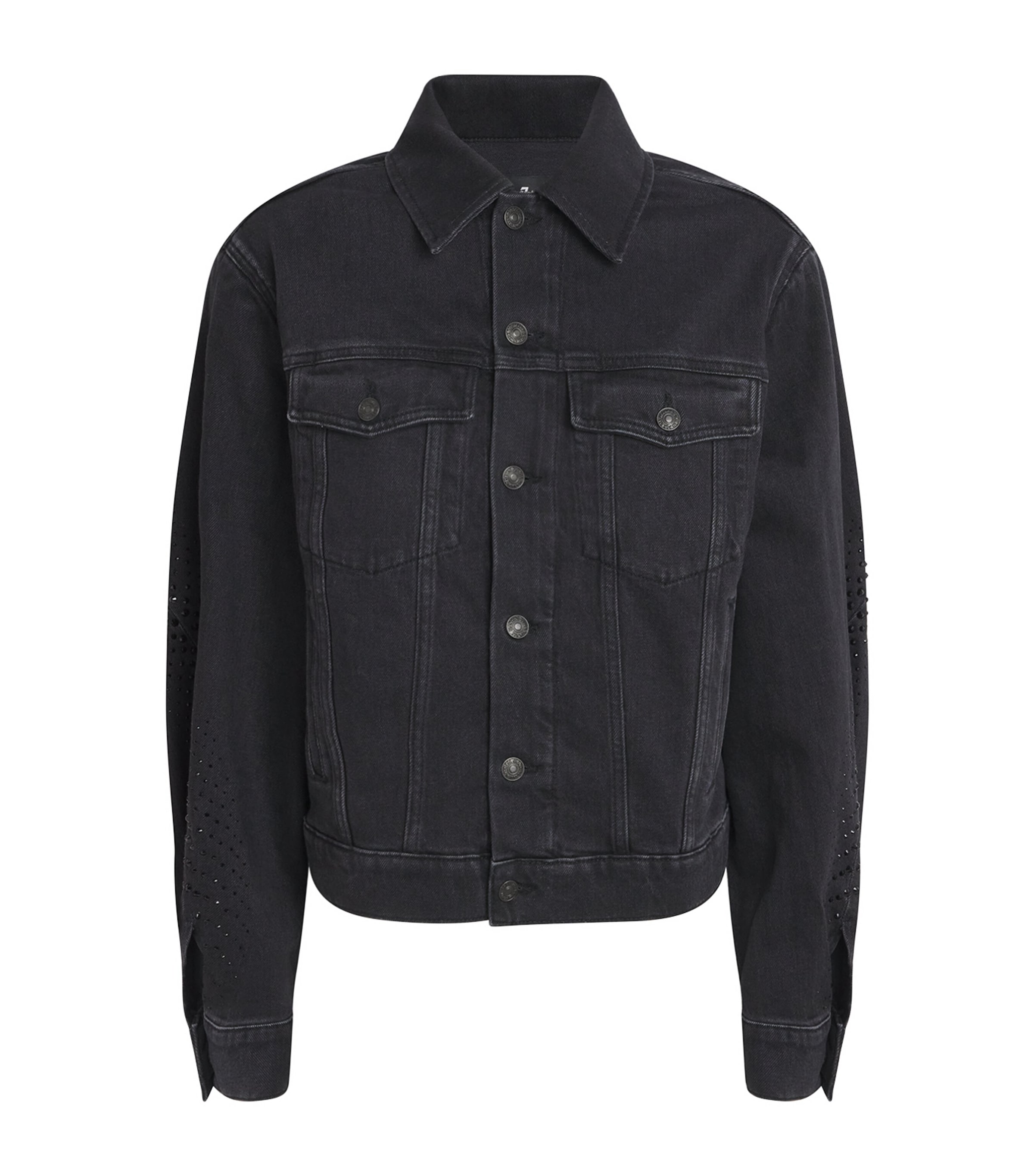 7 For All Mankind Embellished Twisted Denim Jacket In Black