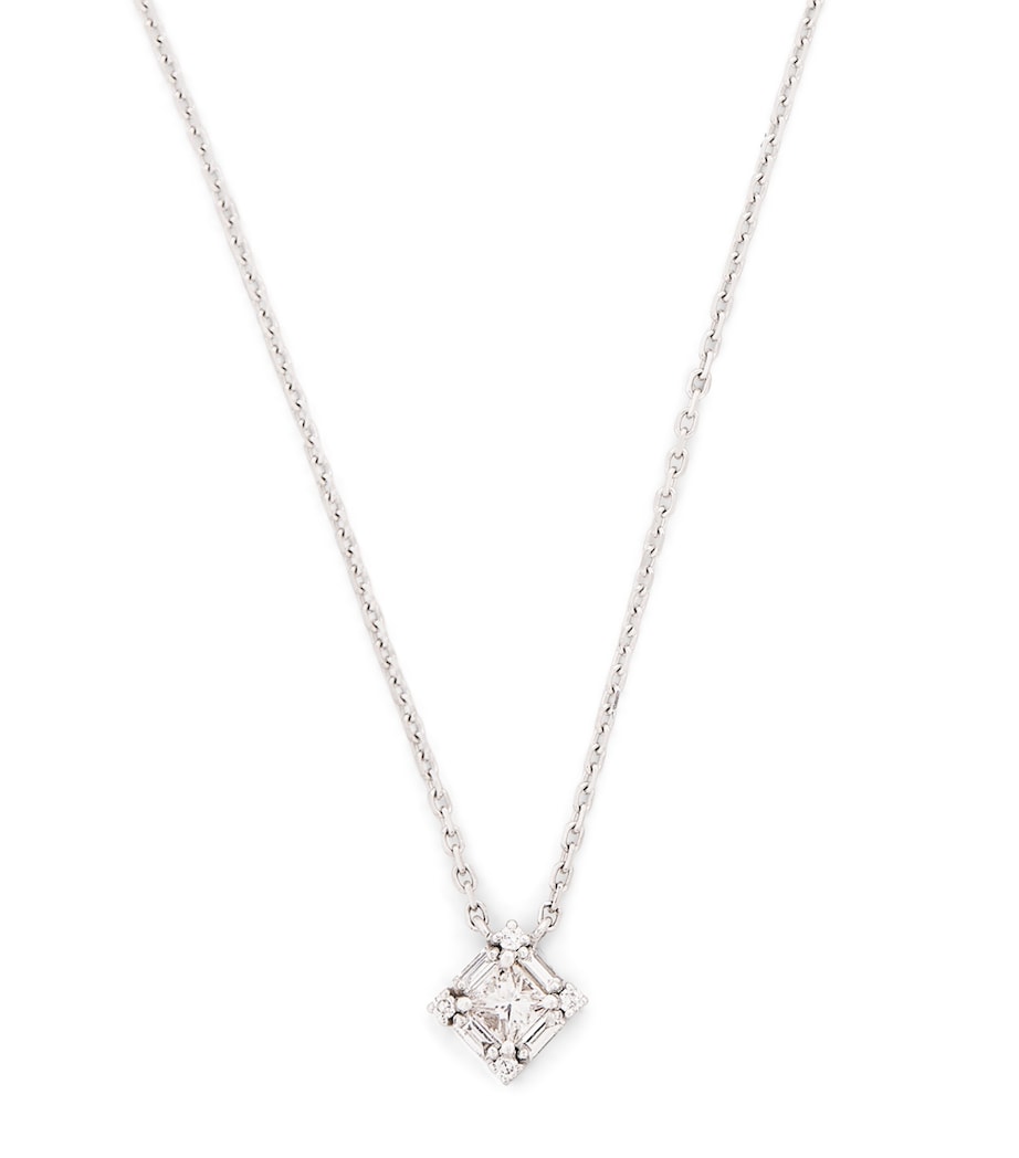 Mini White Gold and Diamond Princess Square Necklace 18K WG/WD Image 1
