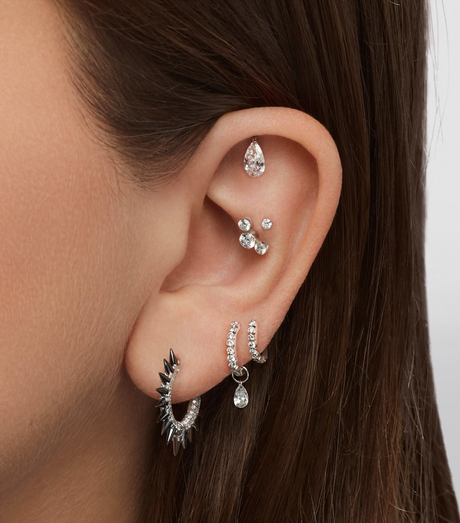 White Gold Black Moissanite Mohawk and Diamond Pavé Hoop Earring (9.5mm) WHITE GOLD Image 2