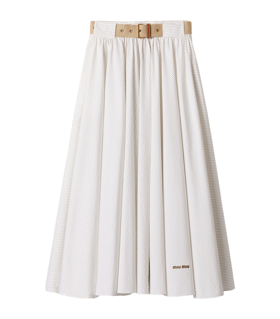 Miu Miu Womens Belted Pinstripe Midi Skirt Image 1