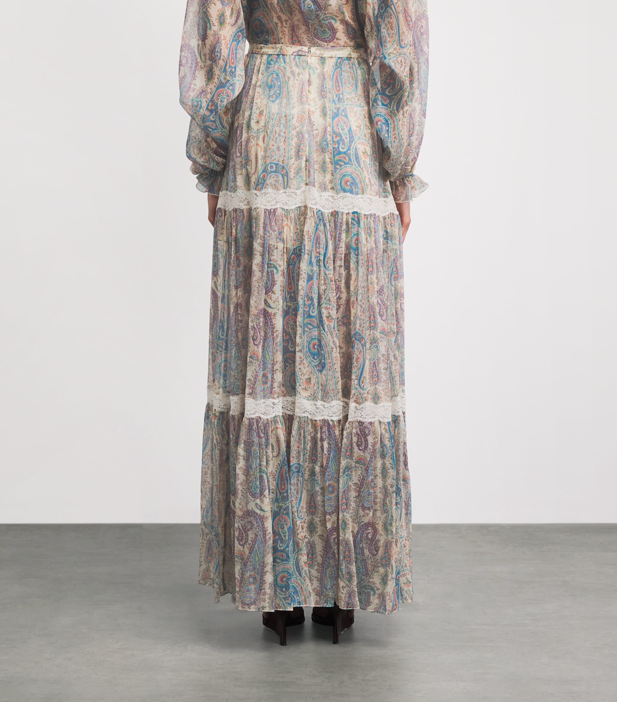 Etro Womens Silk Paisley Tiered Maxi Skirt Print Wht Base Image 5