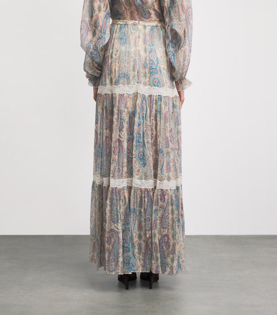 Etro Womens Silk Paisley Tiered Maxi Skirt Print Wht Base Image 5