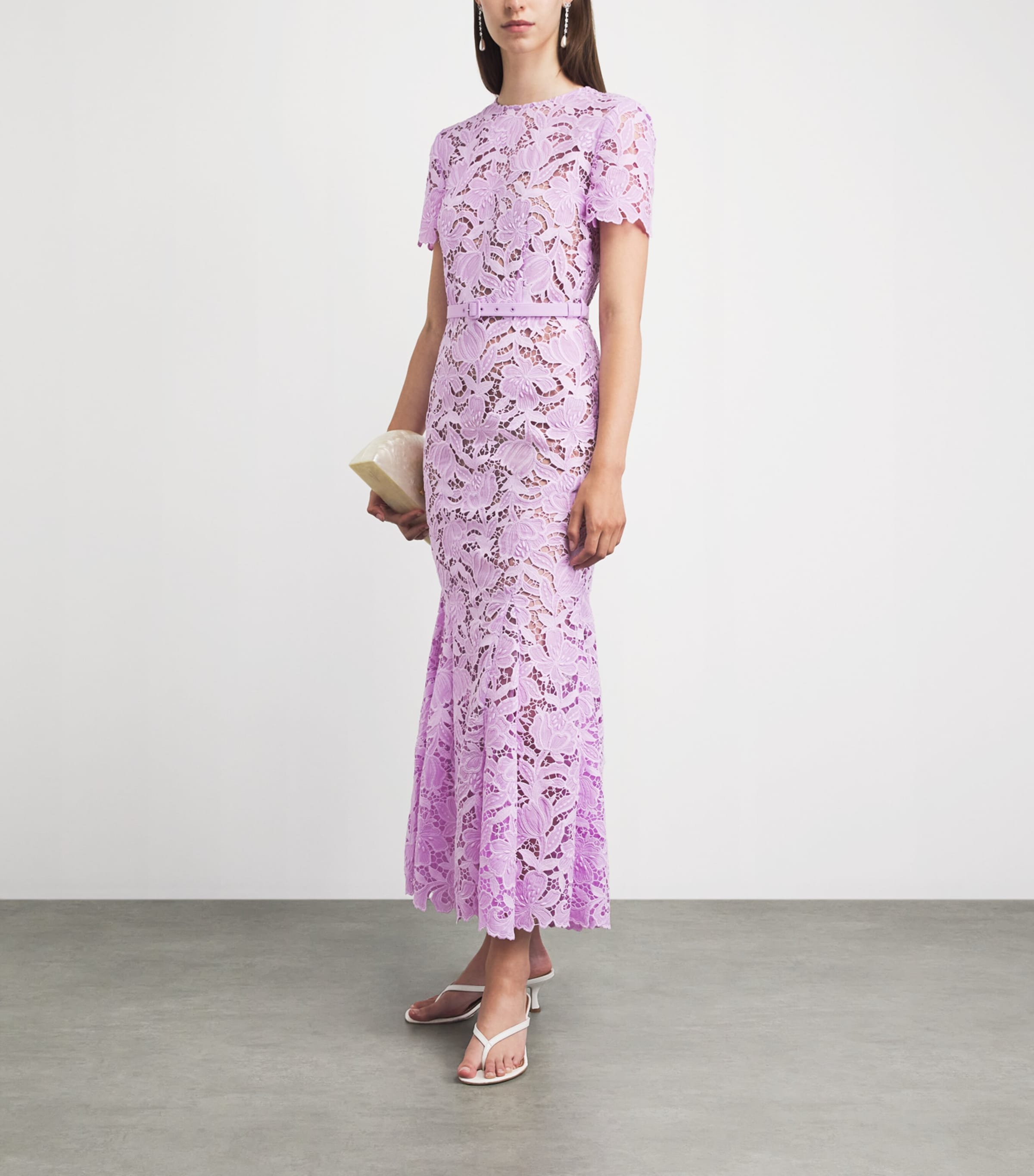 Self-Portrait Womens Lace Belted Midi Dress Lilac Image 2