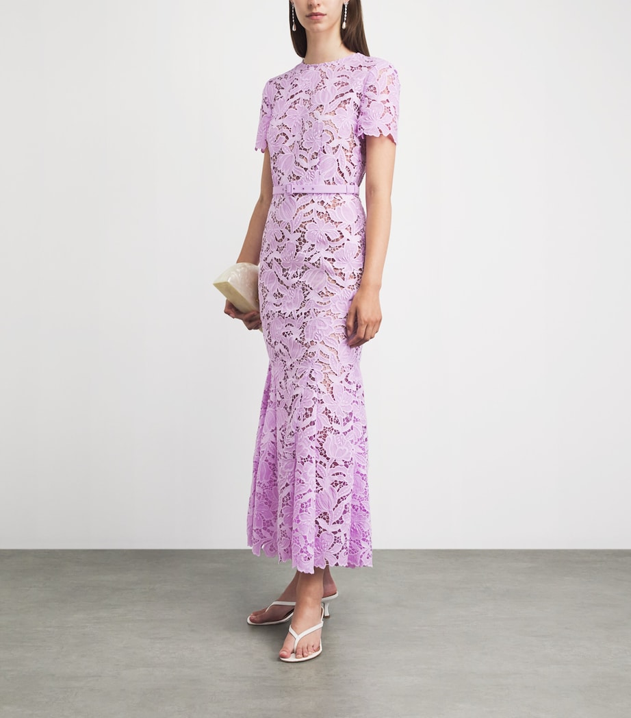 Self-Portrait Womens Lace Belted Midi Dress Lilac Image 2