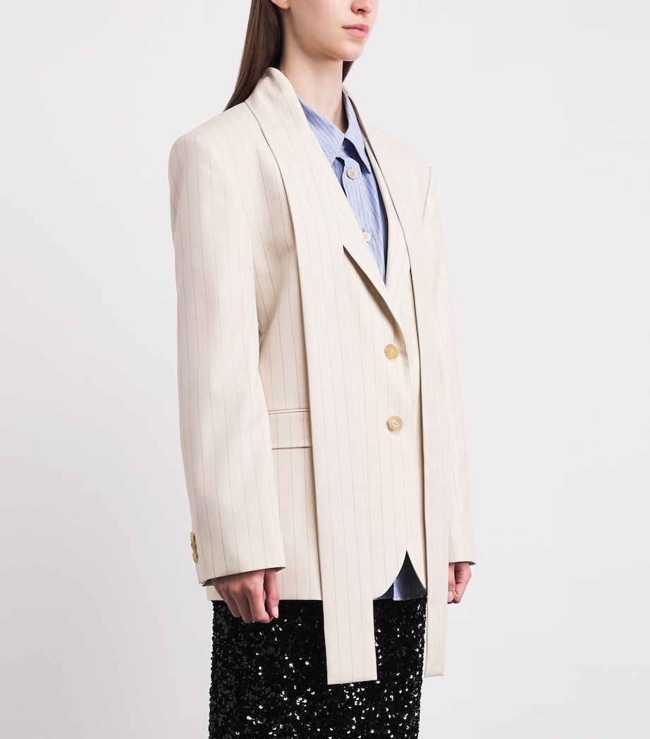 Acne Studios Womens Wool Pinstripe Scarf Blazer Cream Beige Image 4