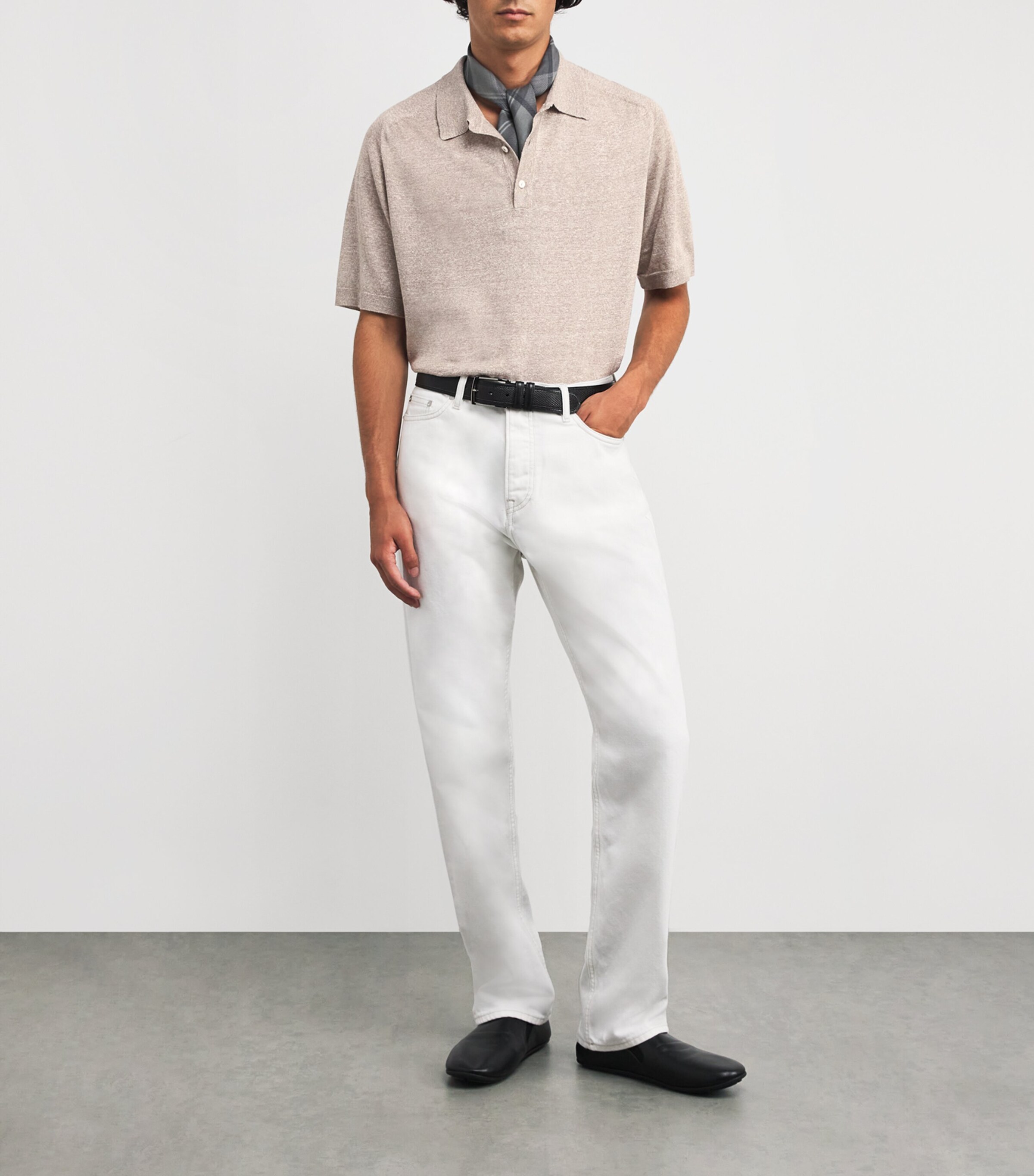 Eton Mens Cotton-Linen Polo Shirt Beige Image 2