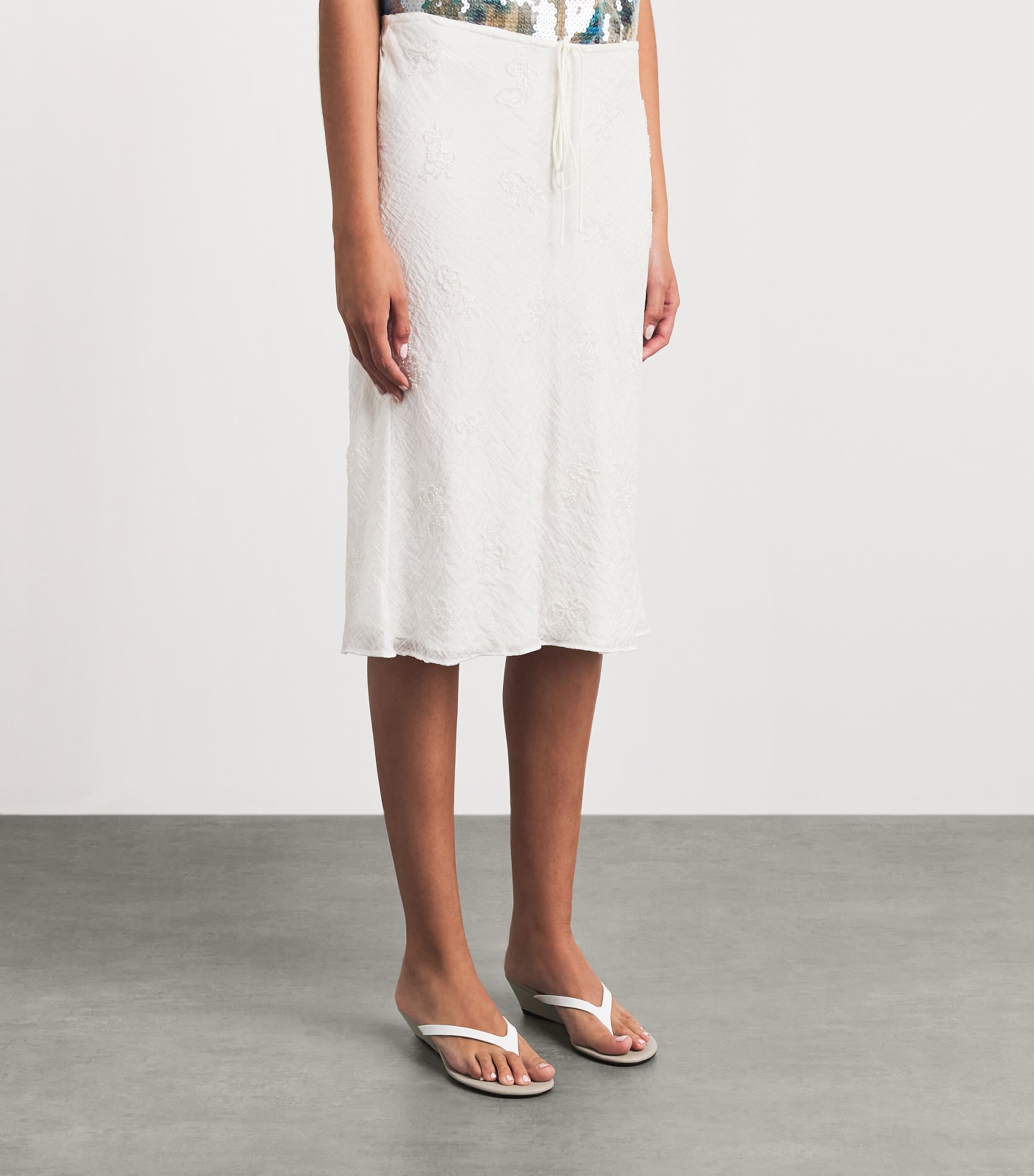 STAUD Womens Embellished Lucia Midi Skirt Wht White Image 4