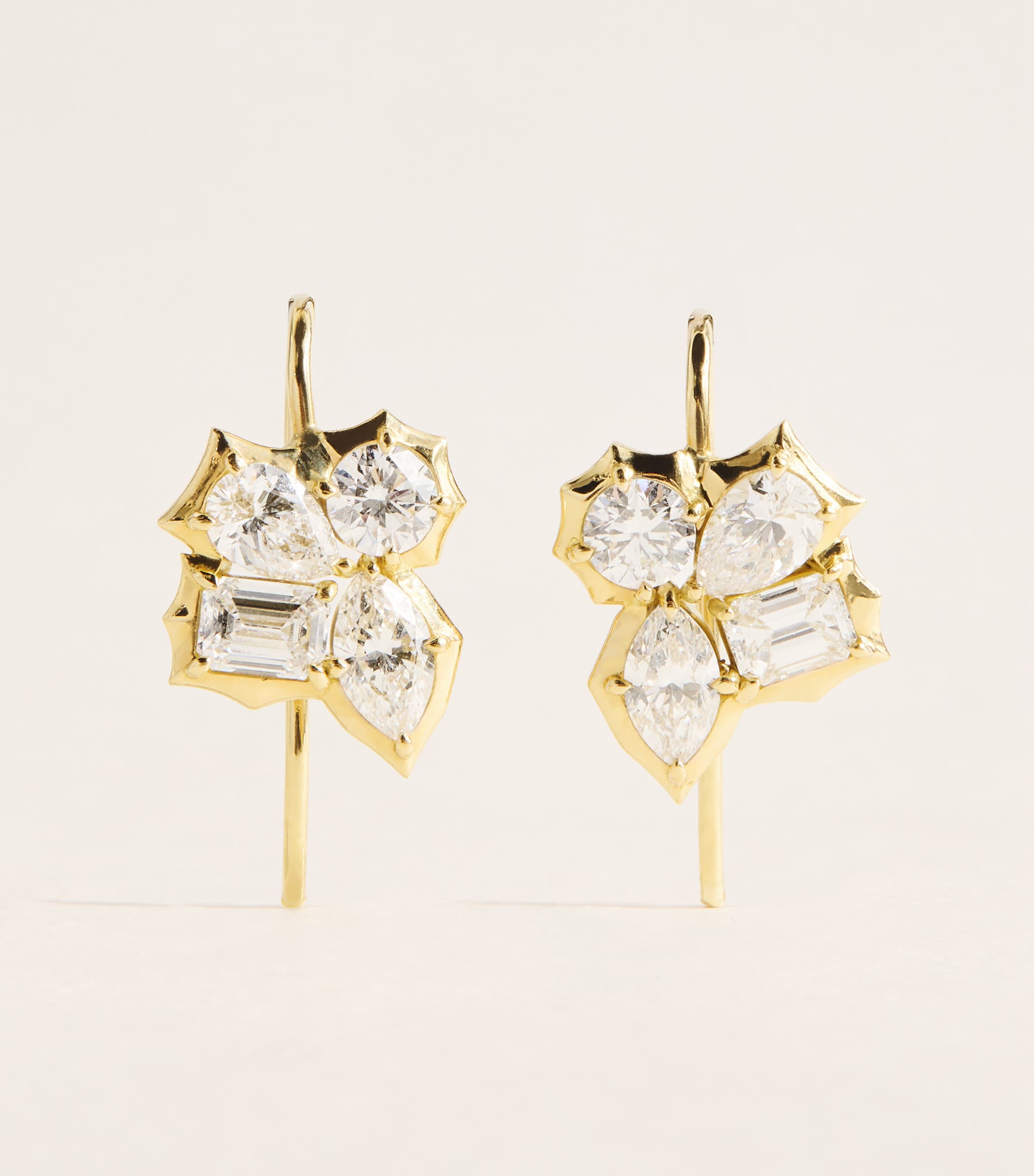 Jade Trau Yellow Gold and Diamond Poppy Hook Earrings Yellow Gold Image 1