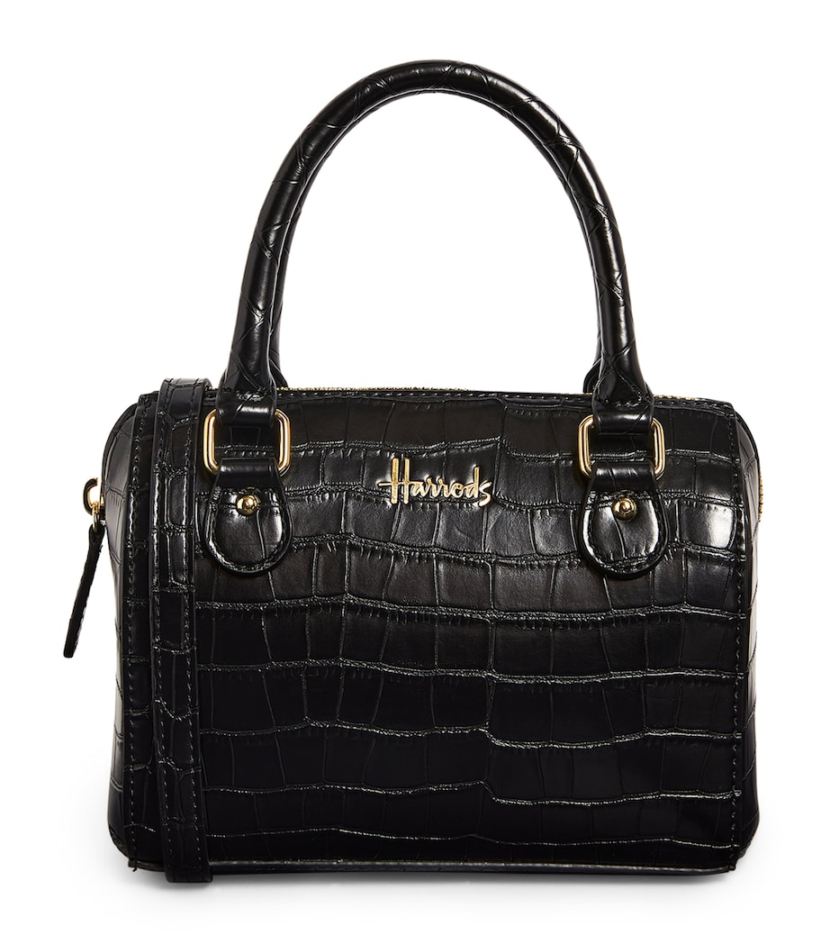 Harrods Mini Croc-Embossed Barrel Bag Green Image 1