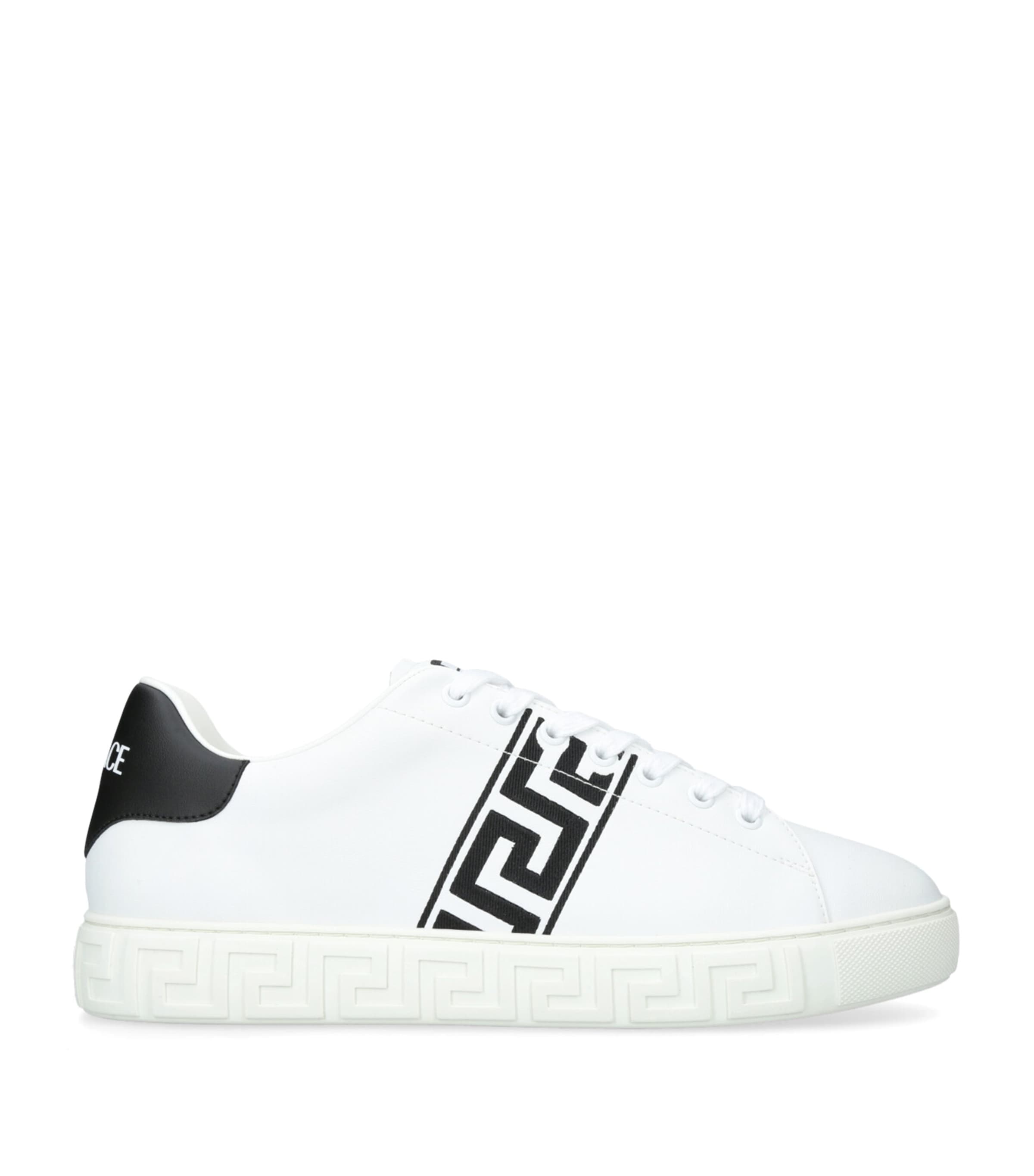 Shop Versace Leather Greca Sneakers In White