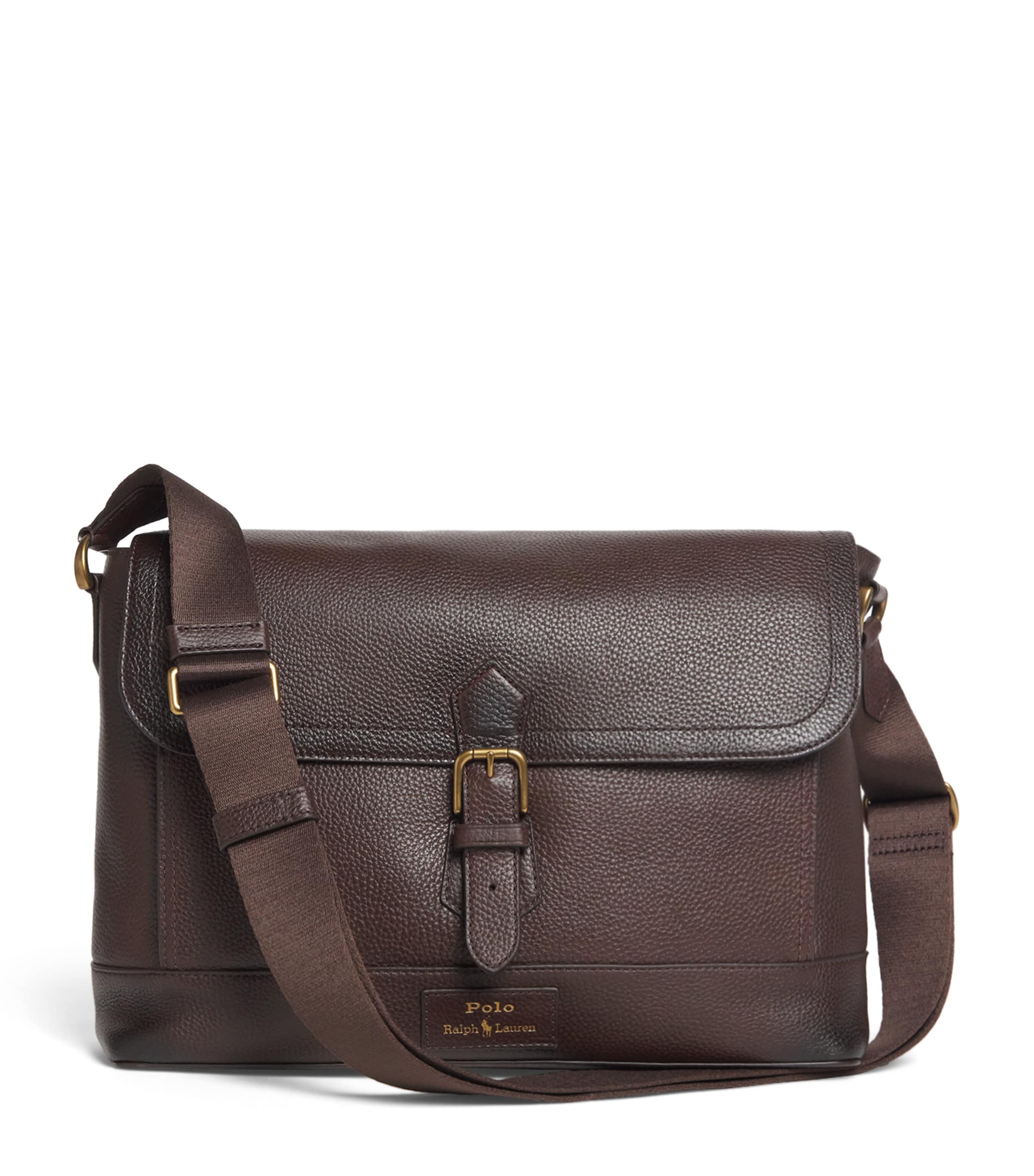 Polo Ralph Lauren Pebbled Leather Messenger Bag Dark Brown Image 1