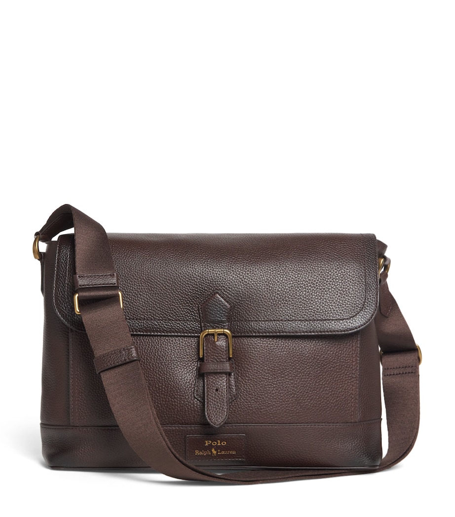 Polo Ralph Lauren Pebbled Leather Messenger Bag Dark Brown Image 1