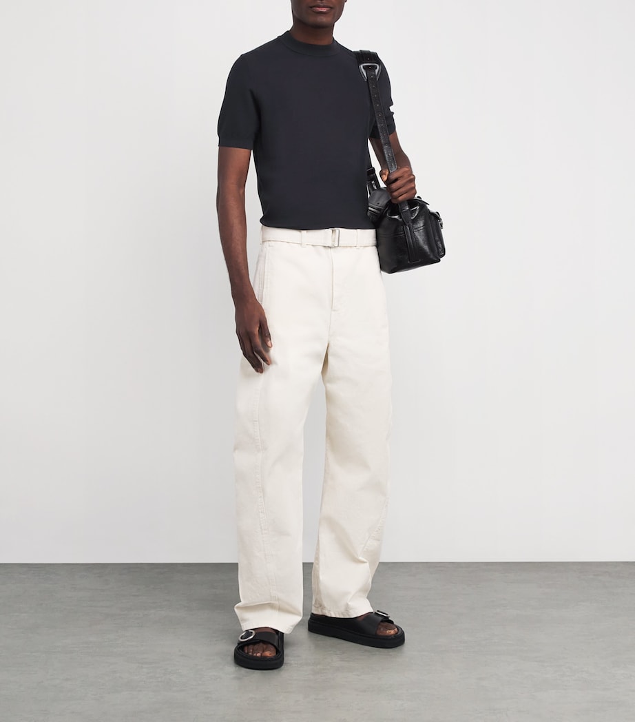 Cotton Short-Sleeve Sweater 46237 NAVY Image 2