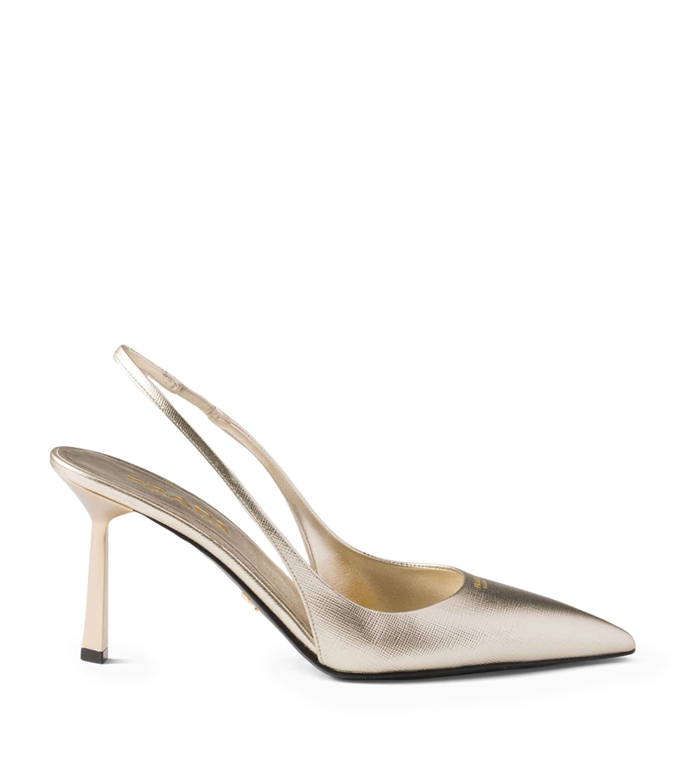 Prada Metallic Saffiano Leather Slingback Heels 75 Gold/silver Image 1