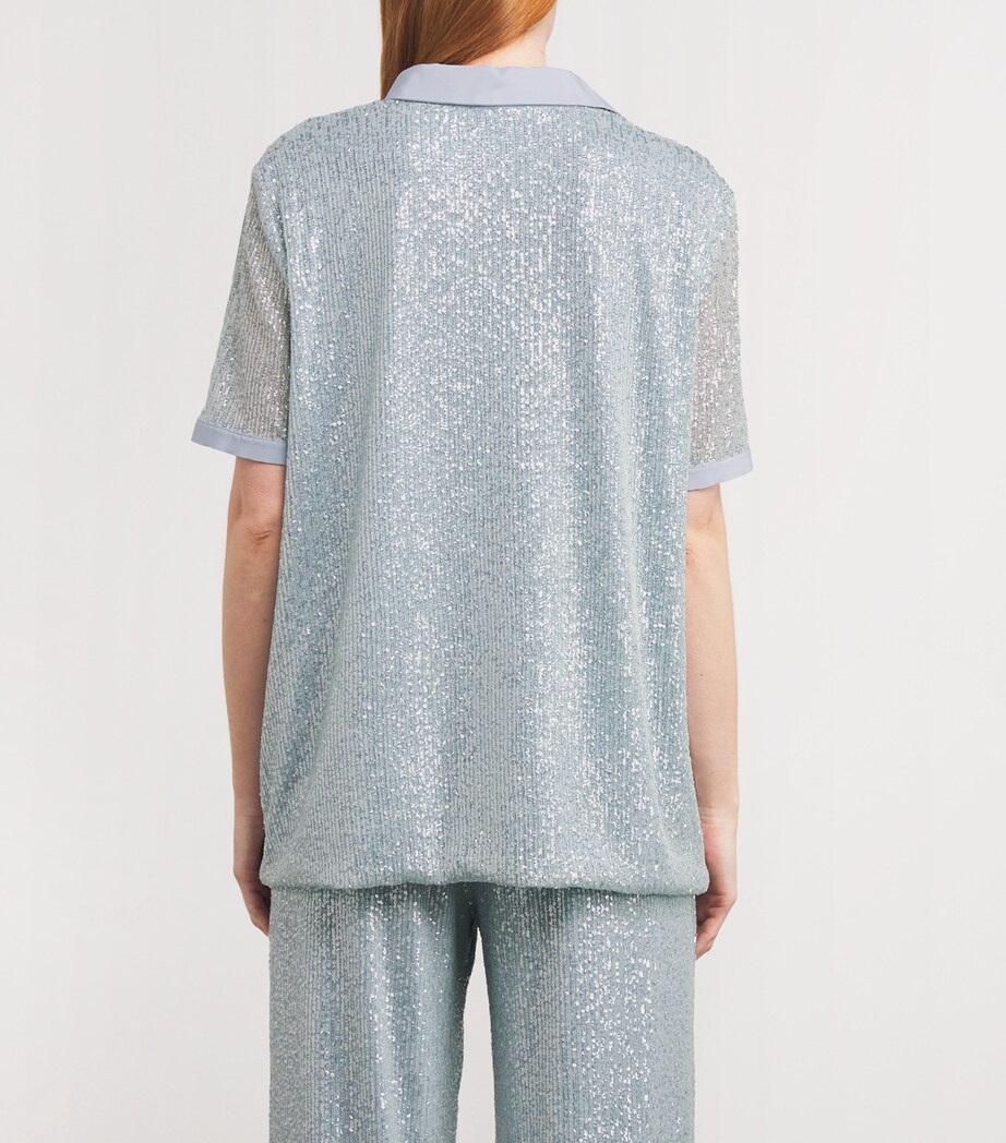 Kiton Womens Sequinned Polo Shirt Water Green Image 4