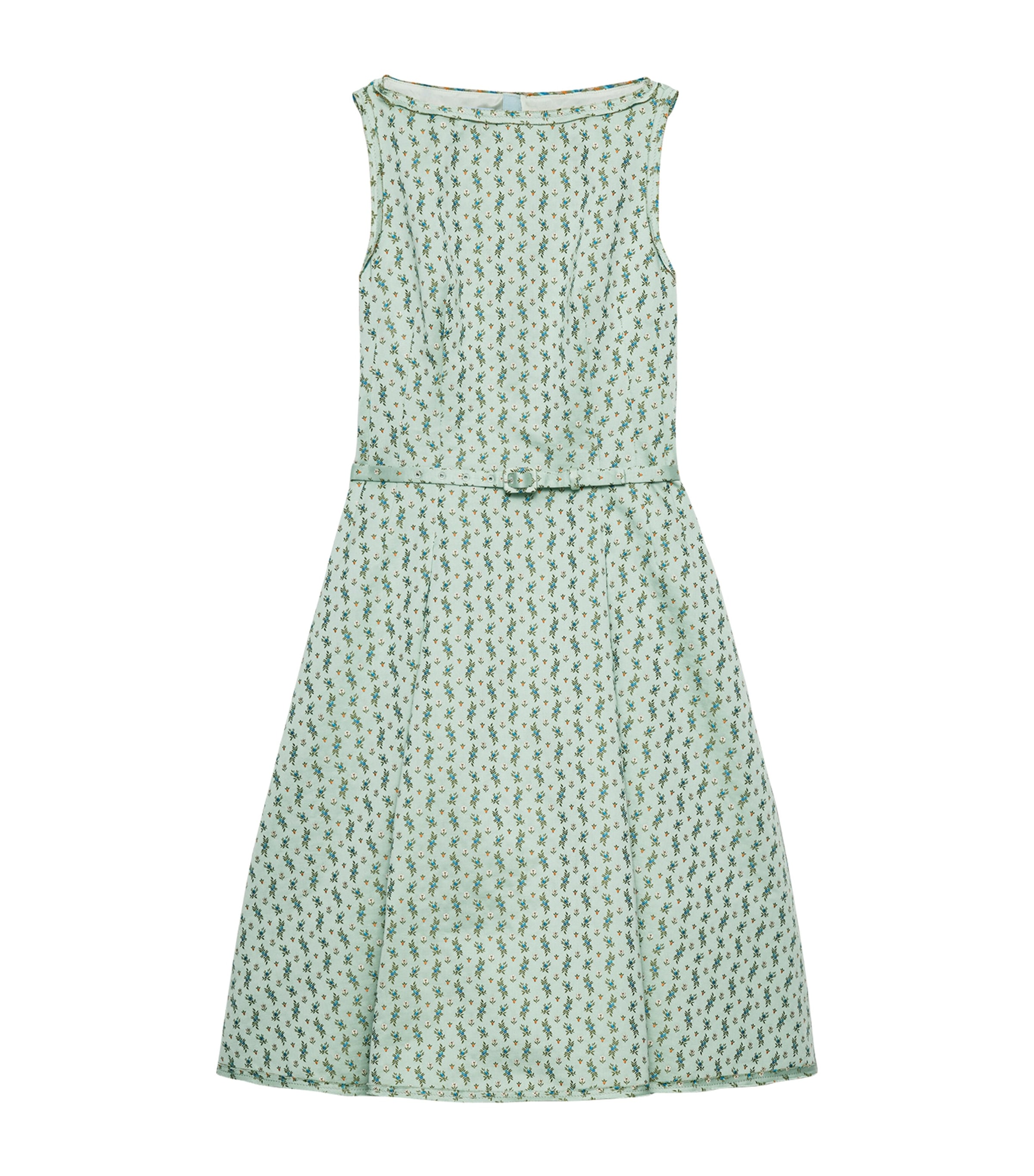 Prada Womens Duchess Satin Floral Midi Dress Green Image 1