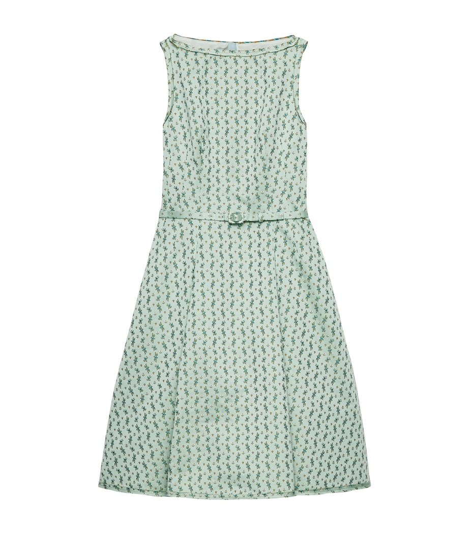 Prada Womens Duchess Satin Floral Midi Dress Green Image 1