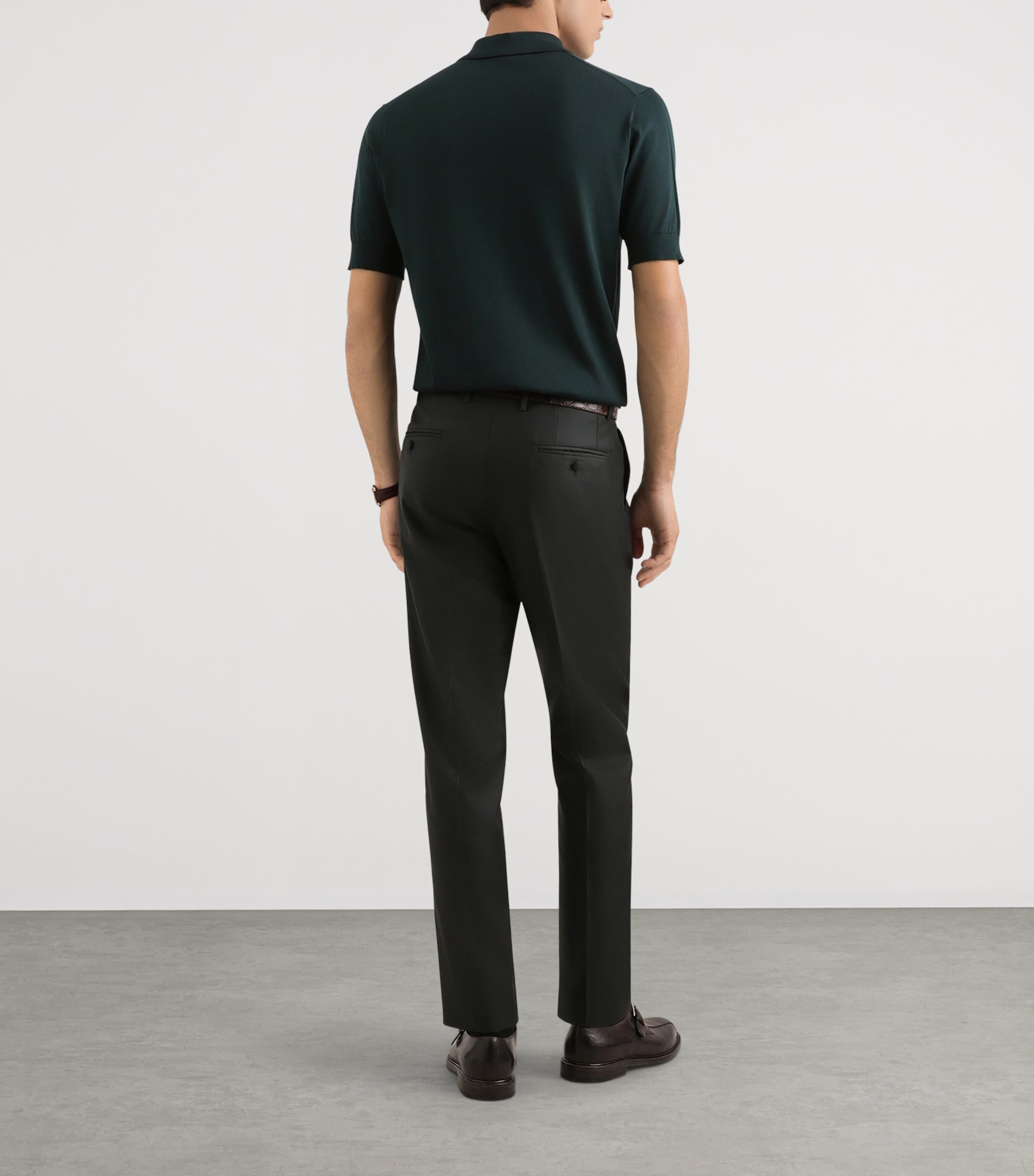 Virgin Wool Tailored Trousers V0687-DARK GREE Image 3
