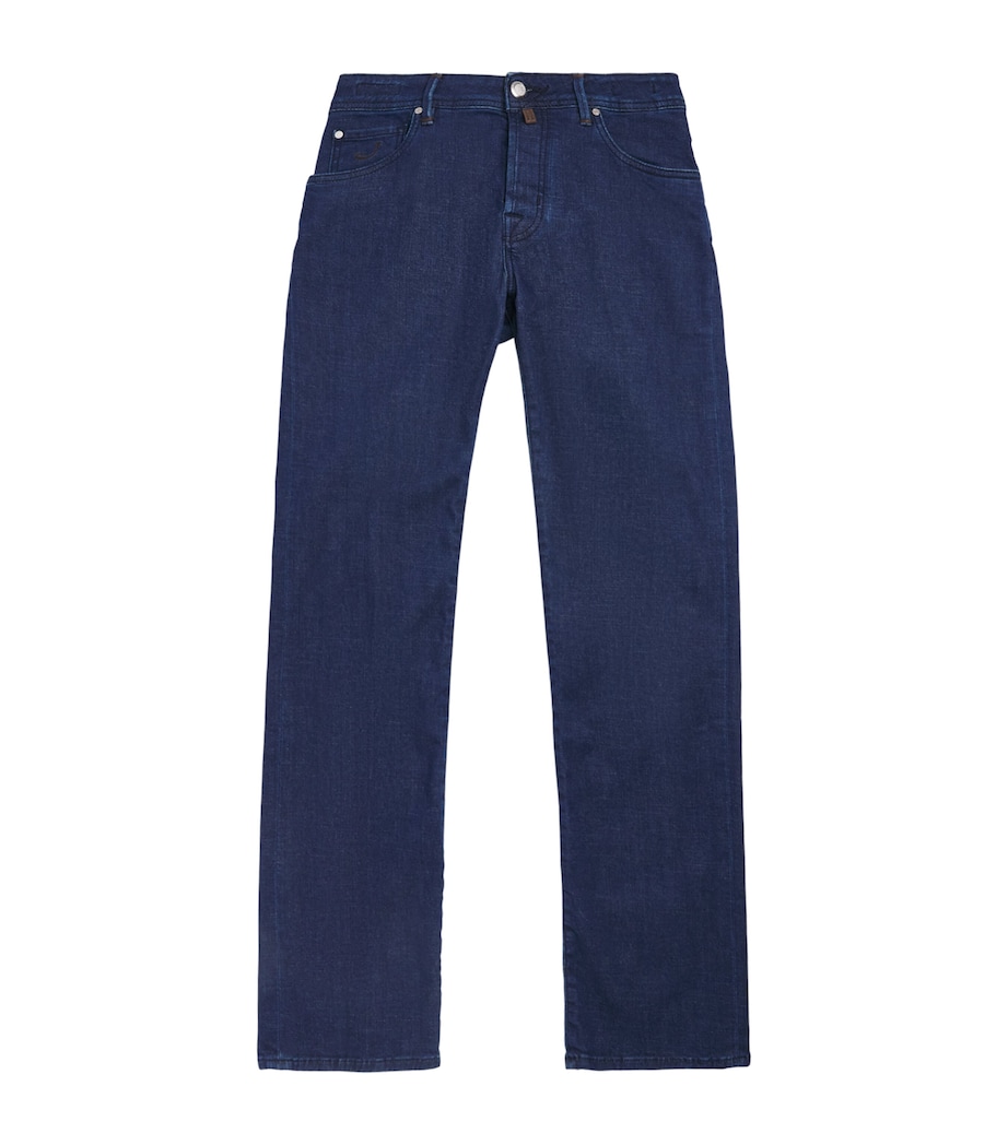 JACOB COHËN Mens Crocodile Leather Patch Straight Jeans Dark Blue Image 1