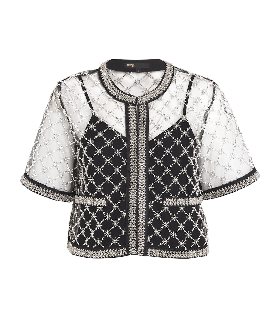 Mesh Beaded Top BLACK Image 1