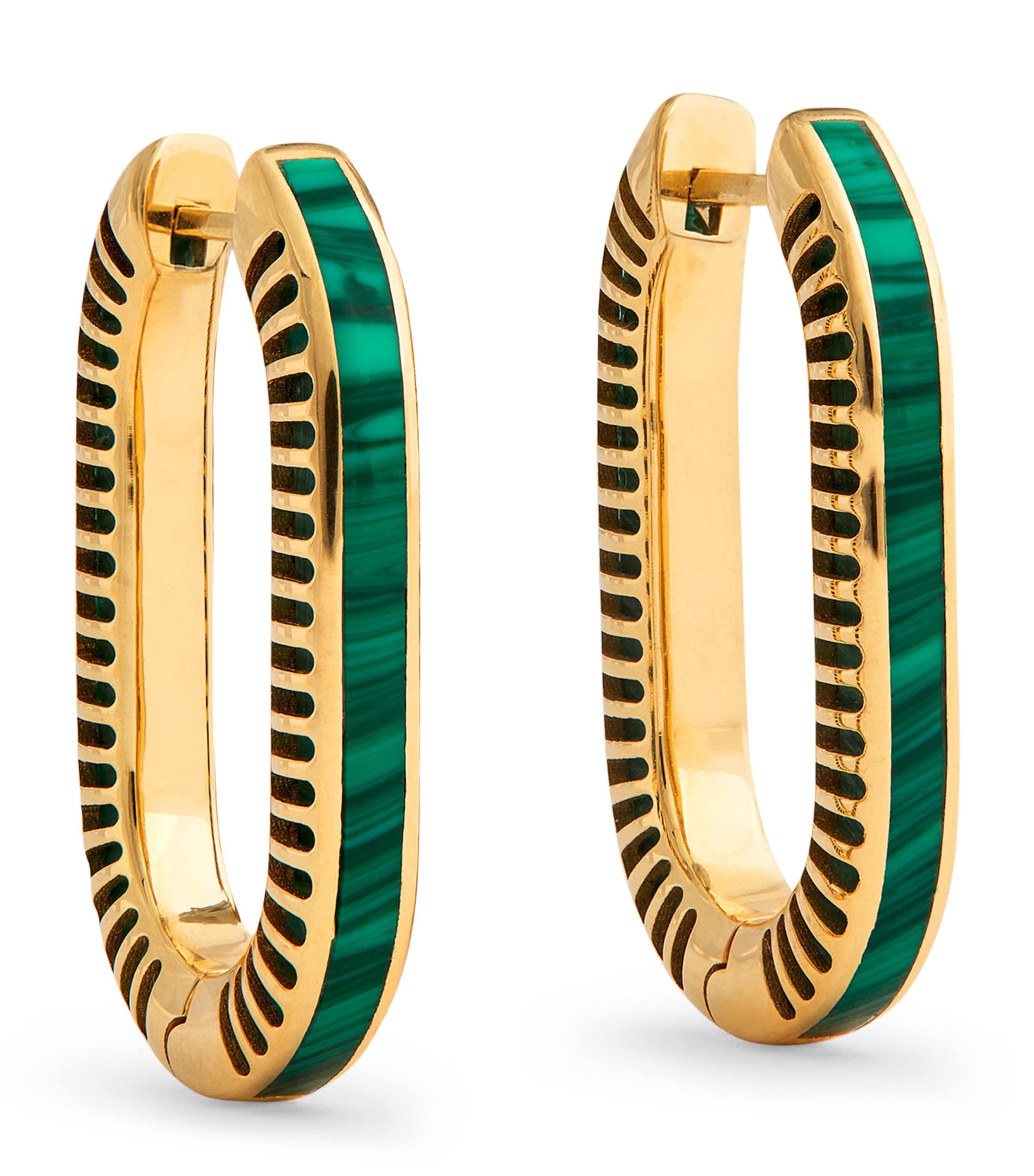 Shop L'atelier Nawbar Large Yellow Gold And Malachite Lock Ray Earrings In Green