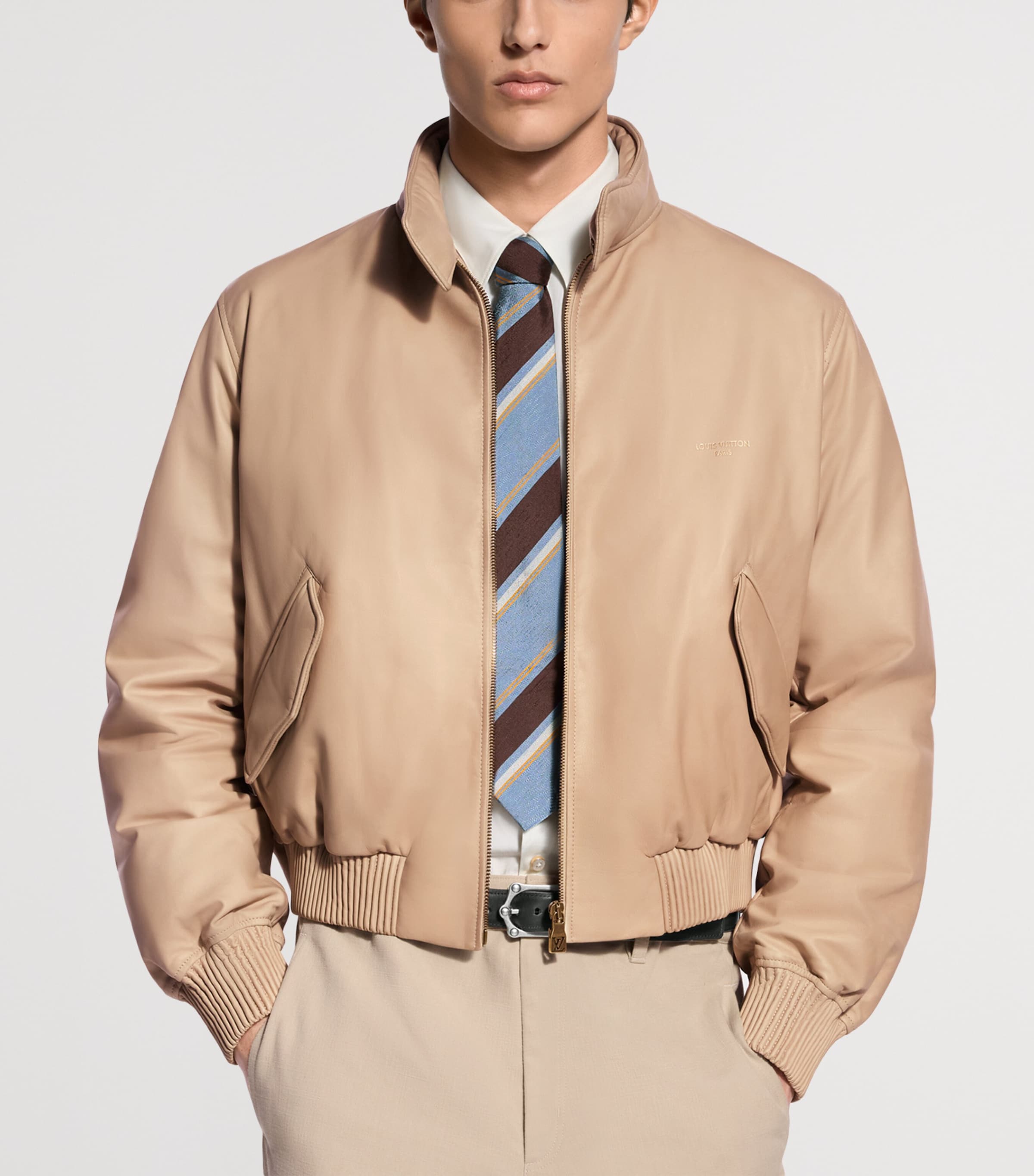 LOUIS VUITTON Mens Padded Cropped Leather Jacket Camel Brown Image 2