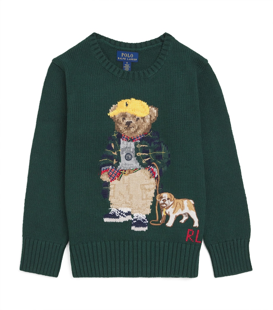 Cotton Polo Bear Sweater (6-14 Years) GREEN Image 1