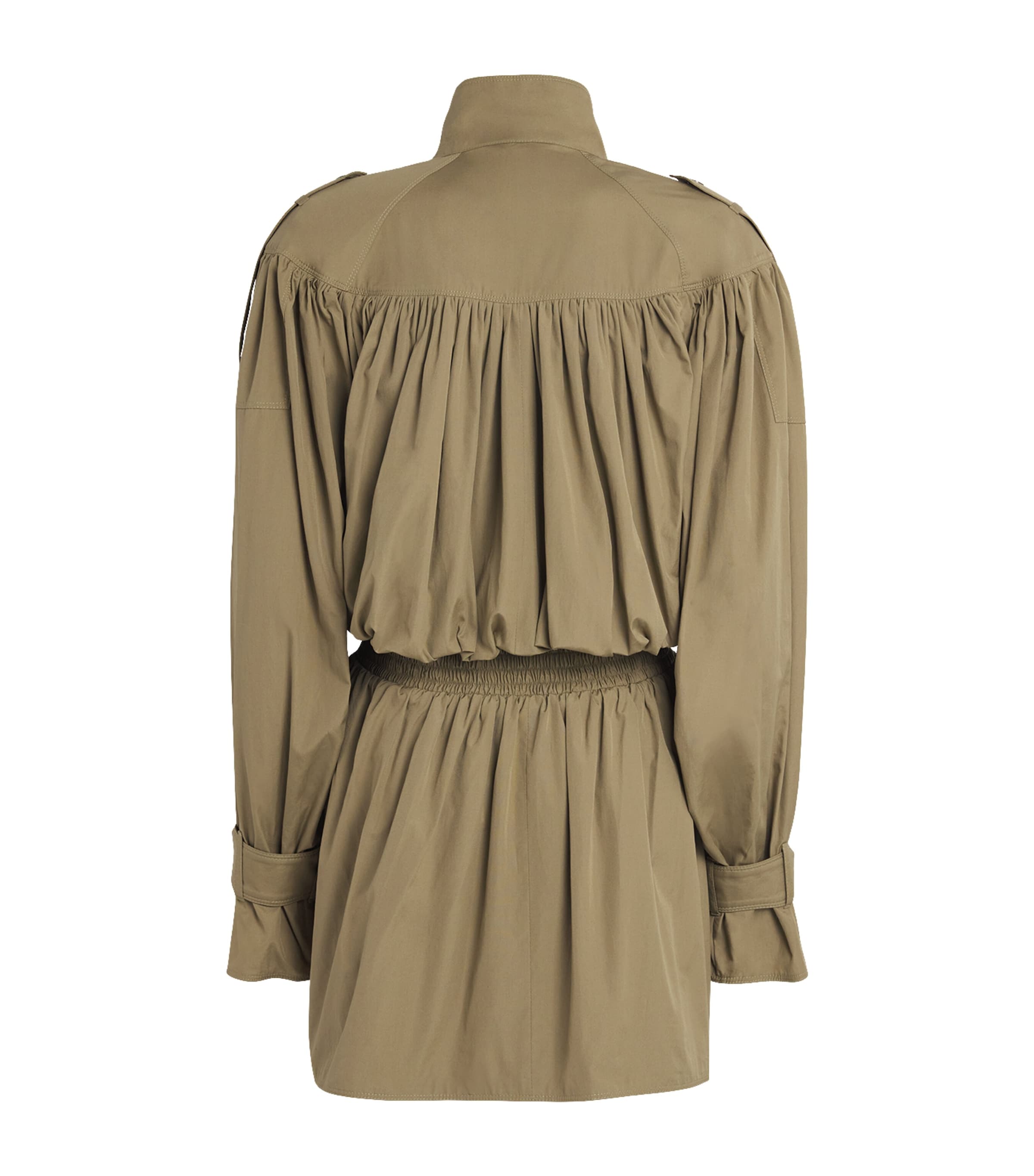 Chloé Womens Cotton High-Neck Gathered Trench Coat Amber Olive Image 2
