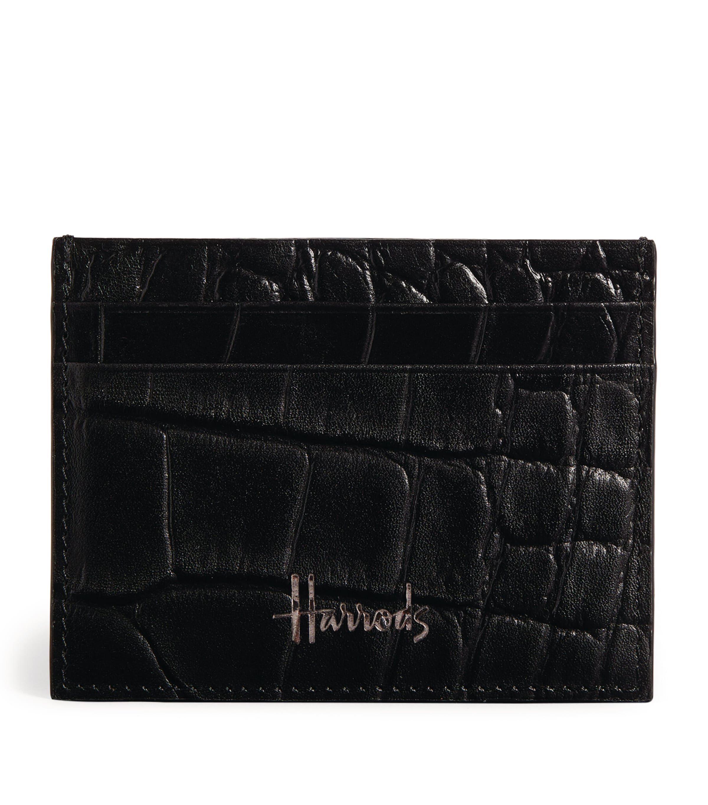 Harrods Croc-embossed Wembley Card Holder In Black