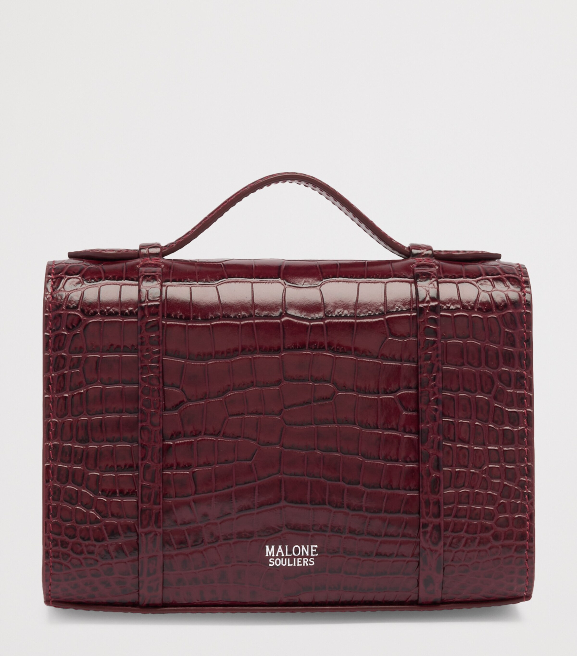 Croc-Embossed Leather May Small Top-Handle Bag ROSEWOOD Image 3