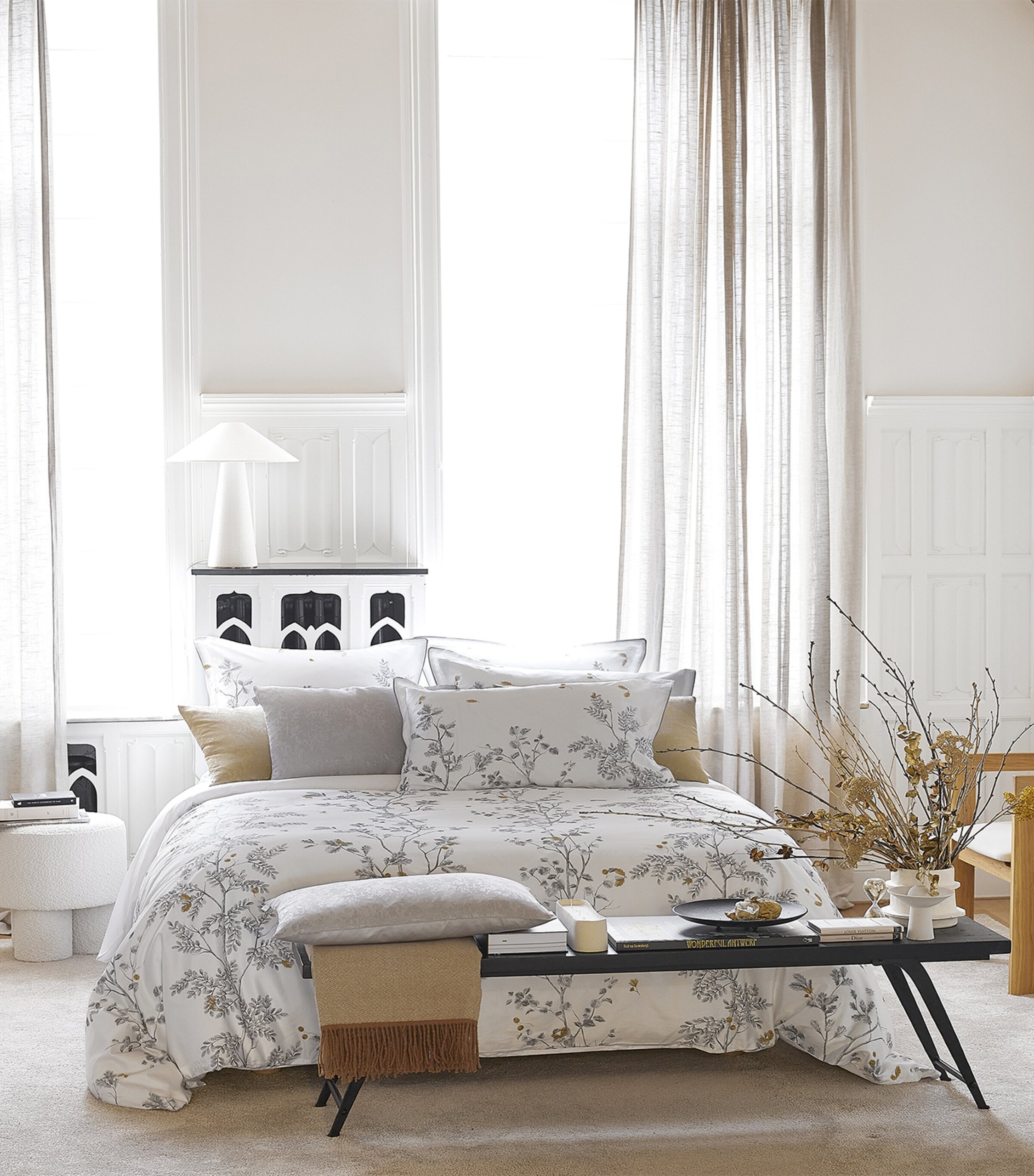 Alexandre Turpault Cotton Saison Square Pillowcase (65cm x 65cm) Noir & Blanc Image 3