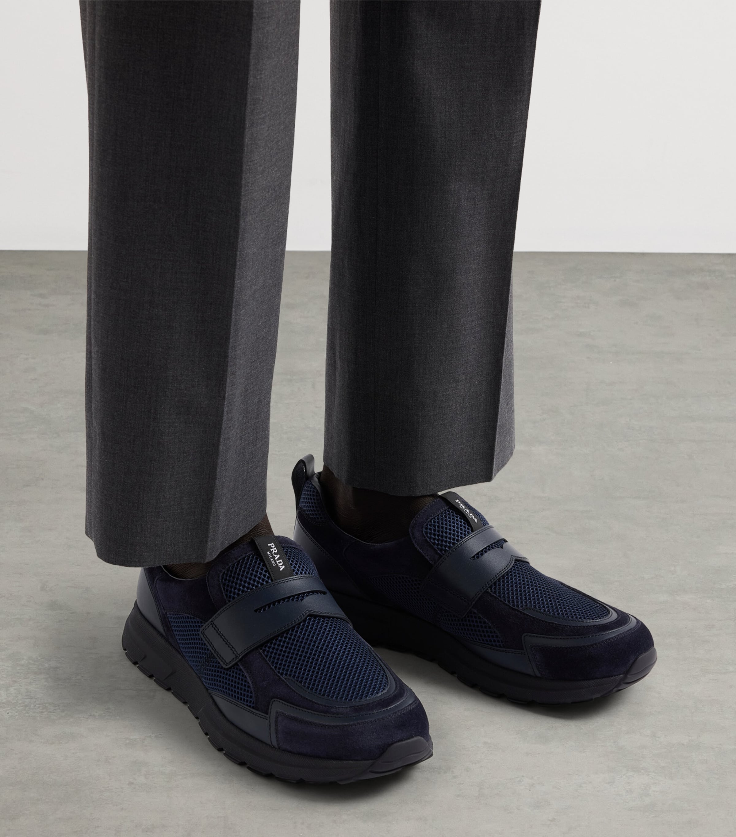 Prada Leather-Mesh Sneakers Blue Image 2