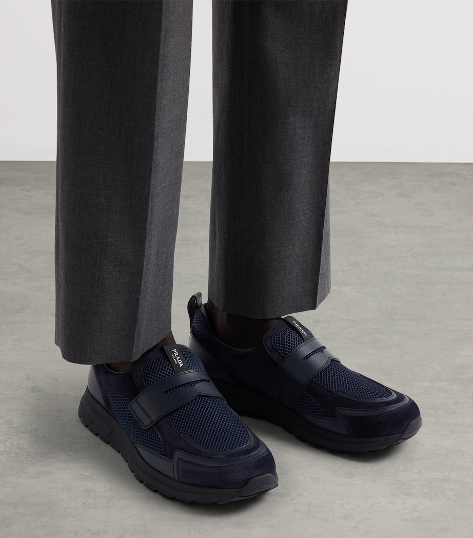 Prada Leather-Mesh Sneakers Blue Image 2