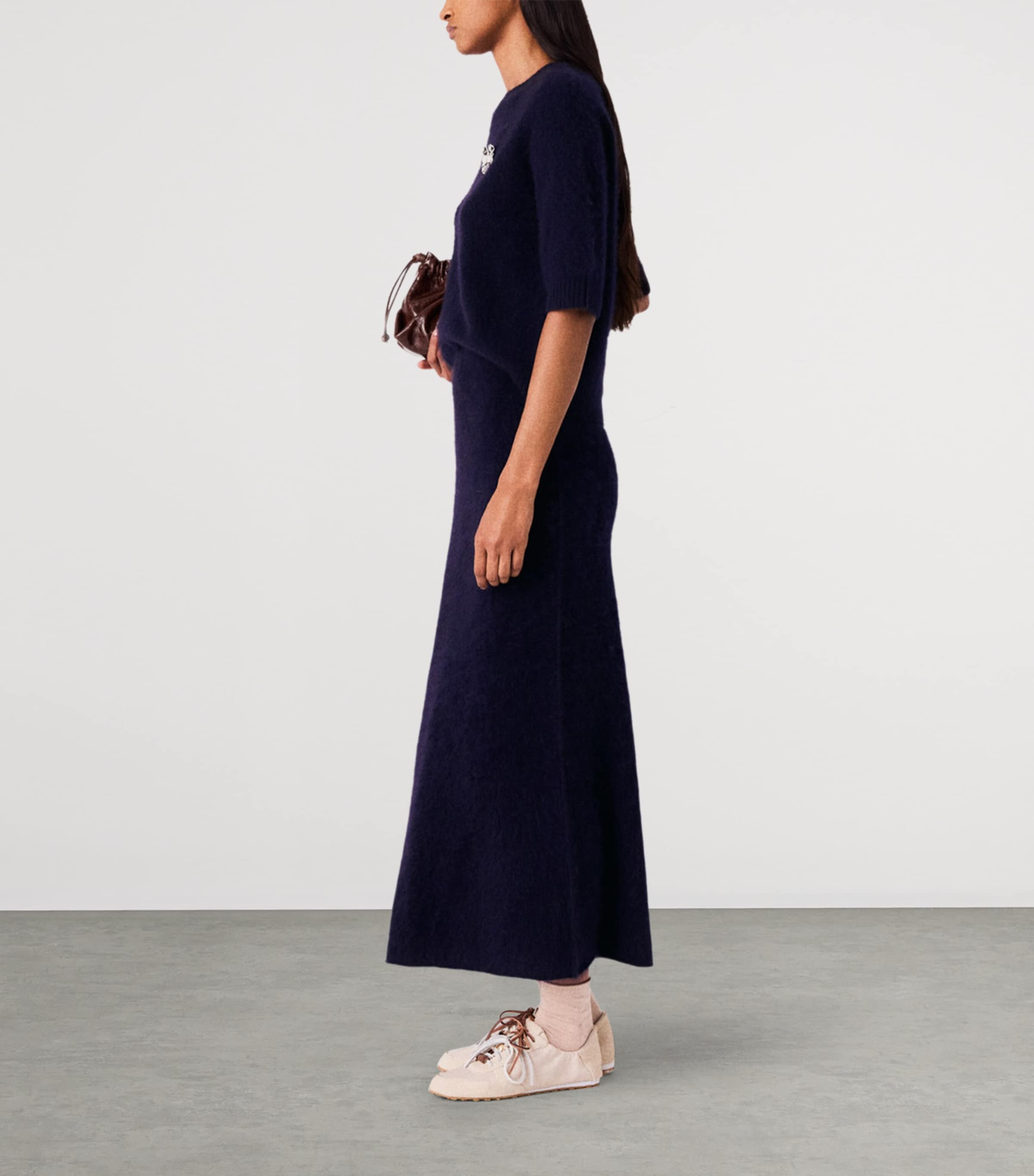 Maje Womens Wool Midi Skirt Navy Image 3