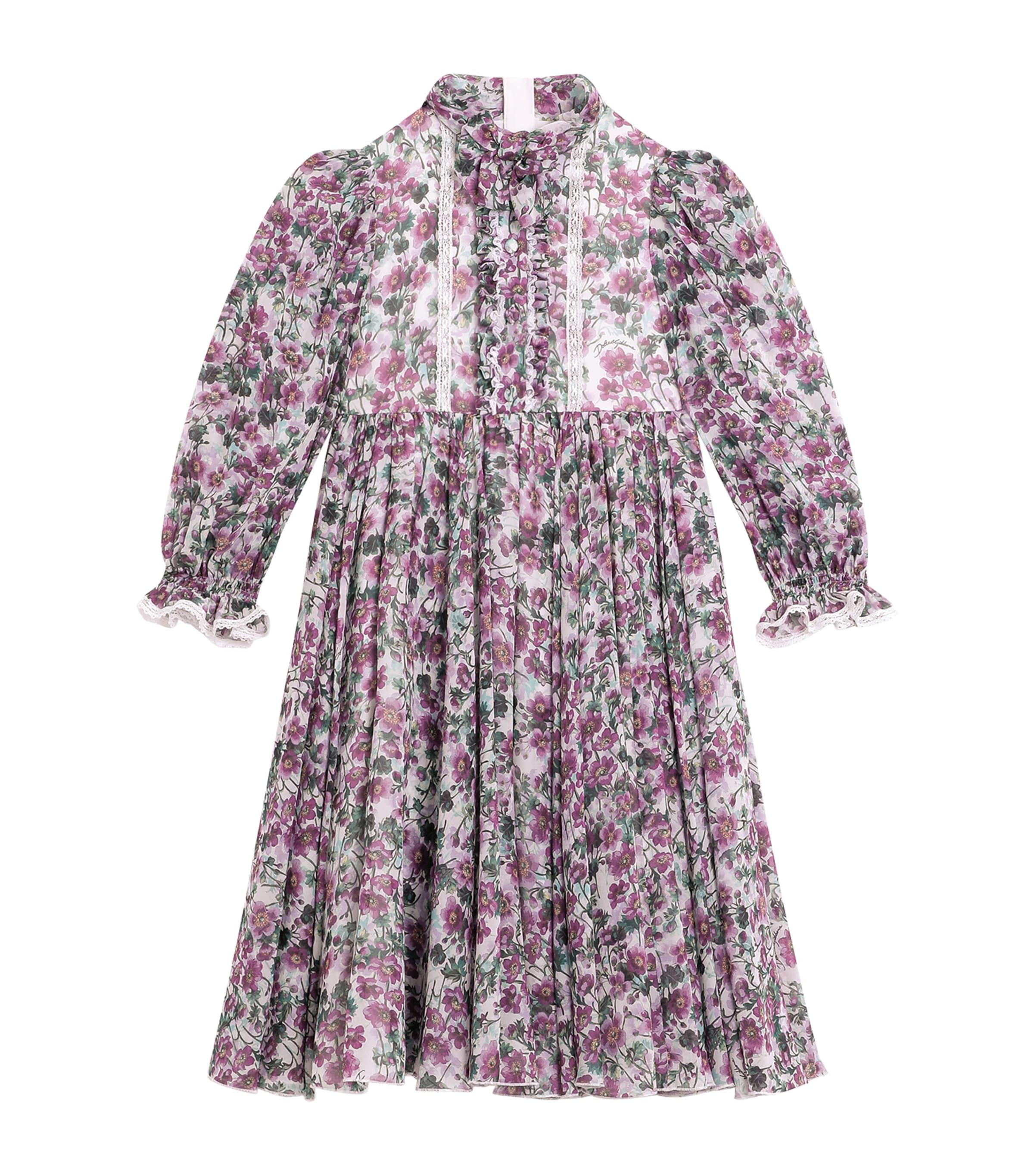 Silk Crepe Violet Print Dress (8-12+ Years) HA5RG-VIOLETTE FITTE Image 1