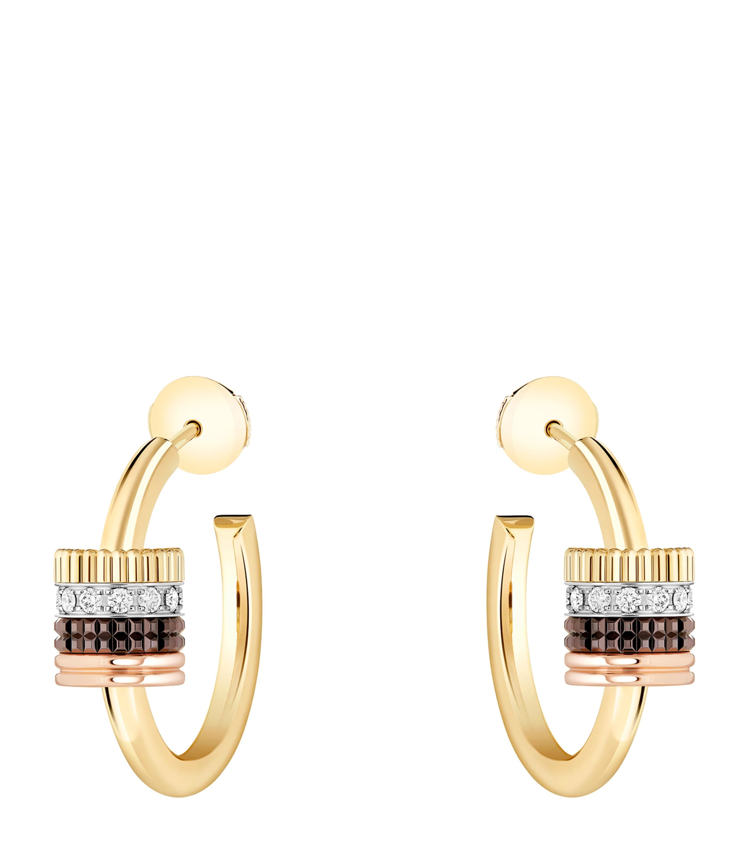 Mixed Gold and Diamond Quatre Classique Hoop Earrings YELLOW GOLD Image 1