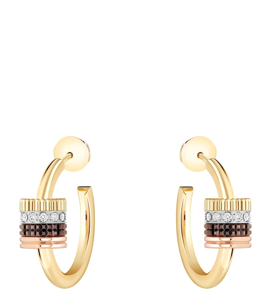 Mixed Gold and Diamond Quatre Classique Hoop Earrings YELLOW GOLD Image 1