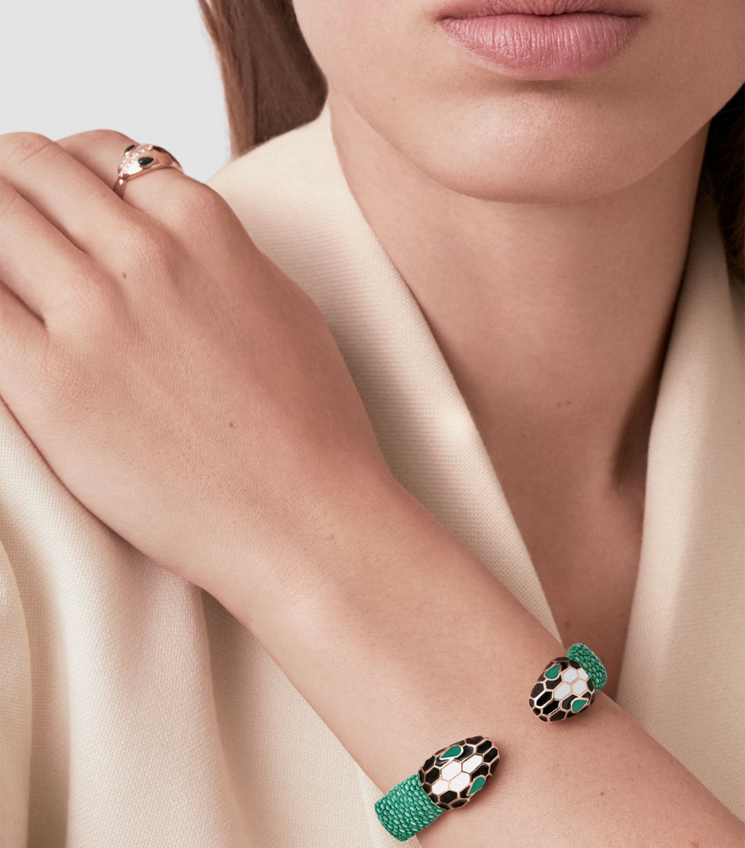 Leather Serpenti Forever Bangle (Medium) GREEN Image 2