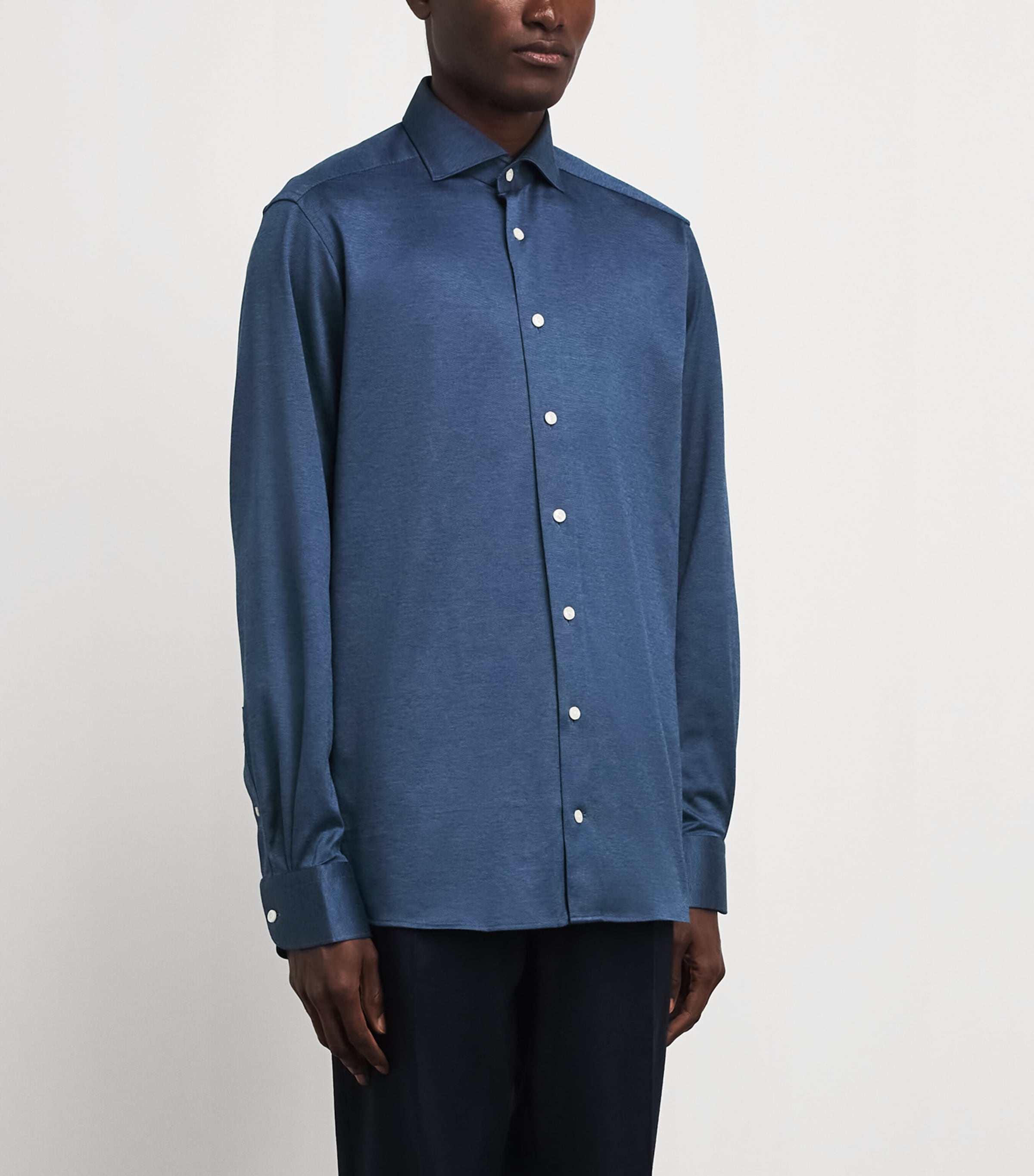 Eton Mens Cotton Filo di Scozia Contemporary Fit Shirt Blue Image 4