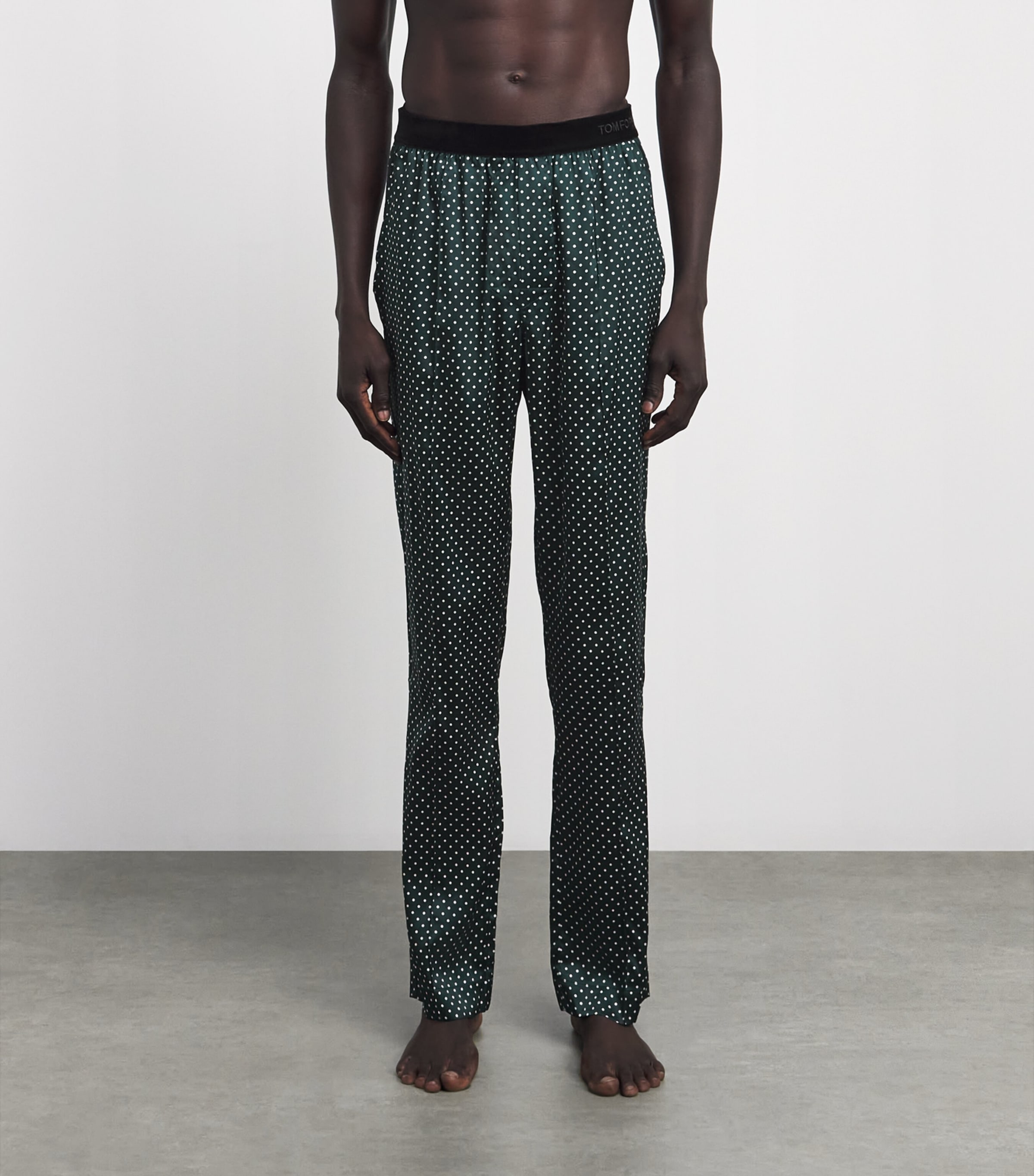 TOM FORD Mens Stretch-Silk Polka Dot Pyjama Bottoms Emerald/white Image 4