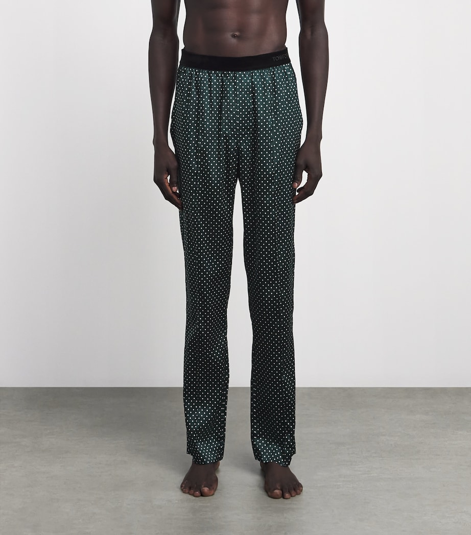 TOM FORD Mens Stretch-Silk Polka Dot Pyjama Bottoms Emerald/white Image 4