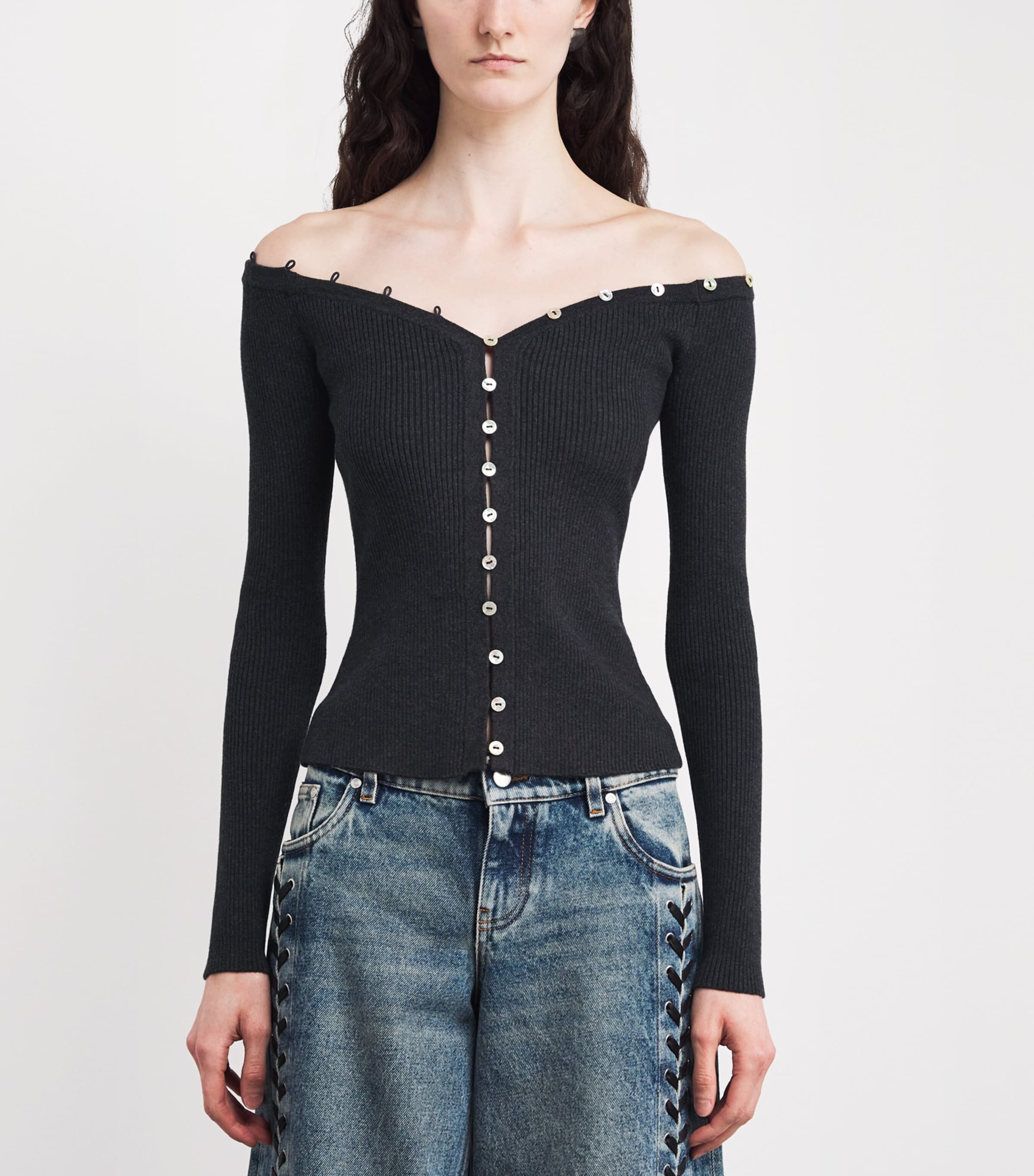 Wool-Blend Off-The-Shoulder Keaton Cardigan NOCTURNE Image 3