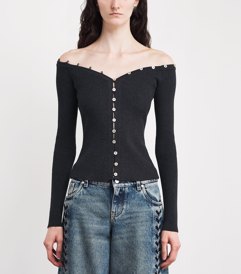 Wool-Blend Off-The-Shoulder Keaton Cardigan NOCTURNE Image 3