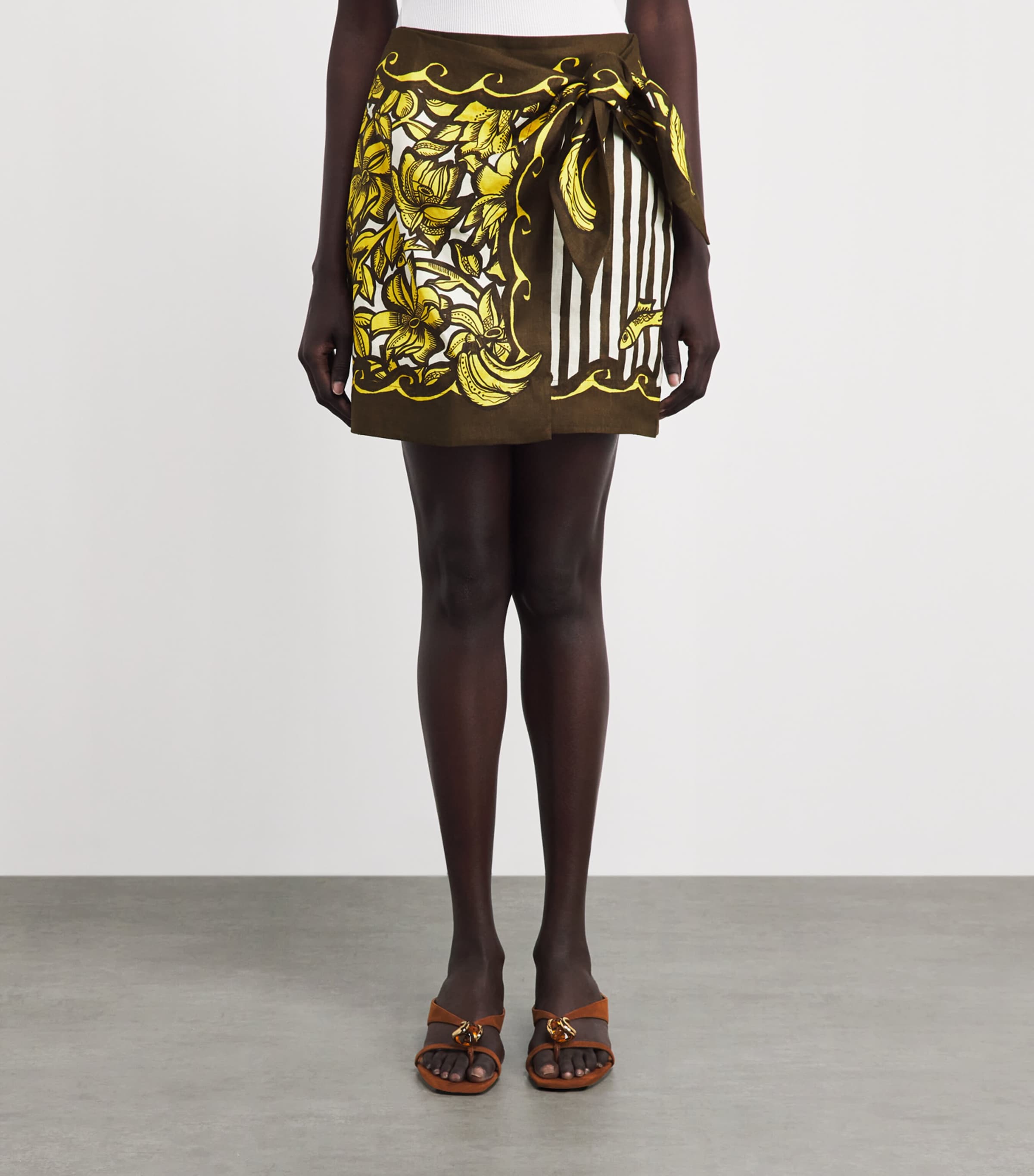 ALEMAIS Womens Hemp Printed Mona Sarong Mini Skirt Yellow Image 4