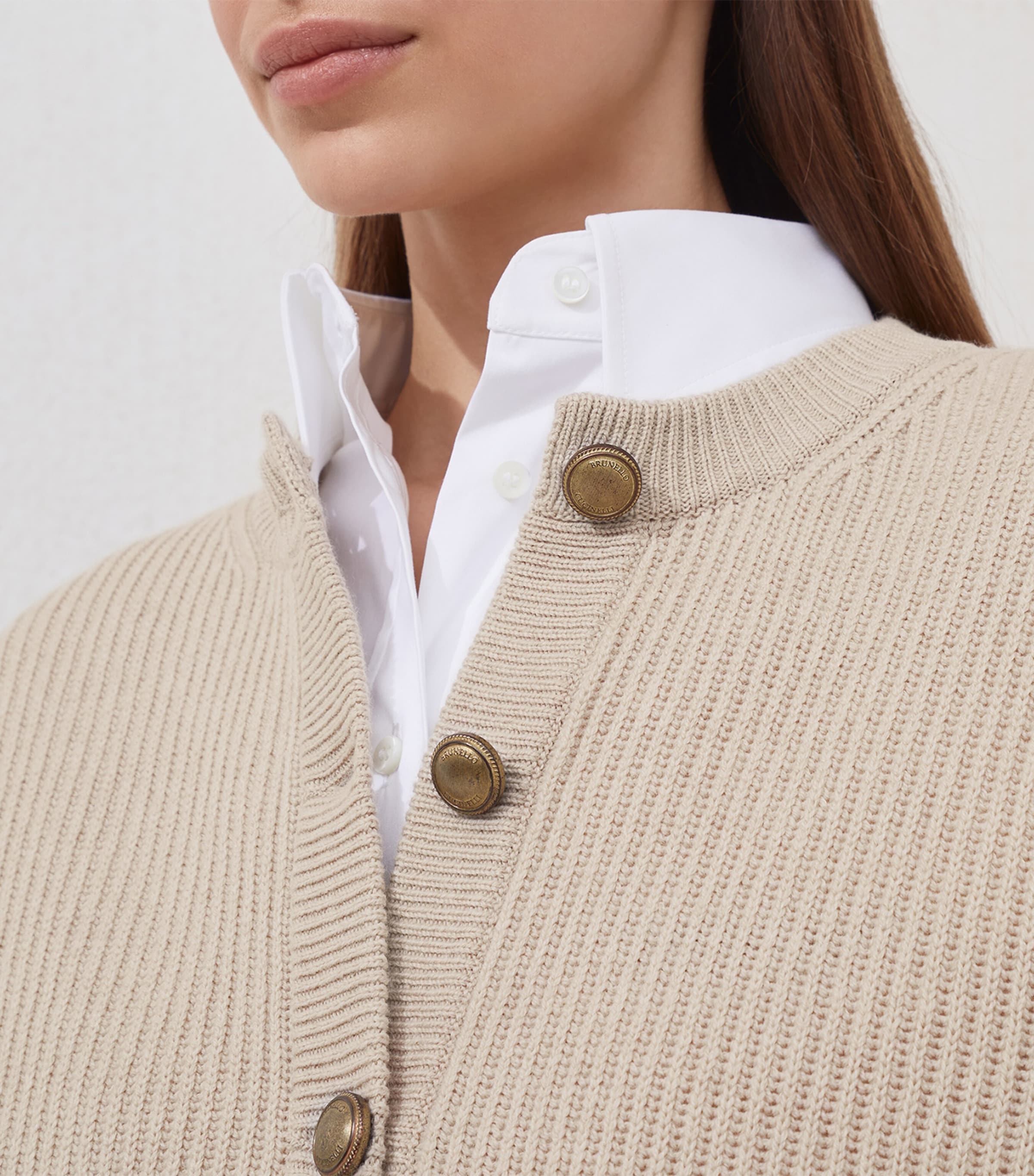 Virgin Wool-Blend Crew Neck Cardigan C9504 Image 6