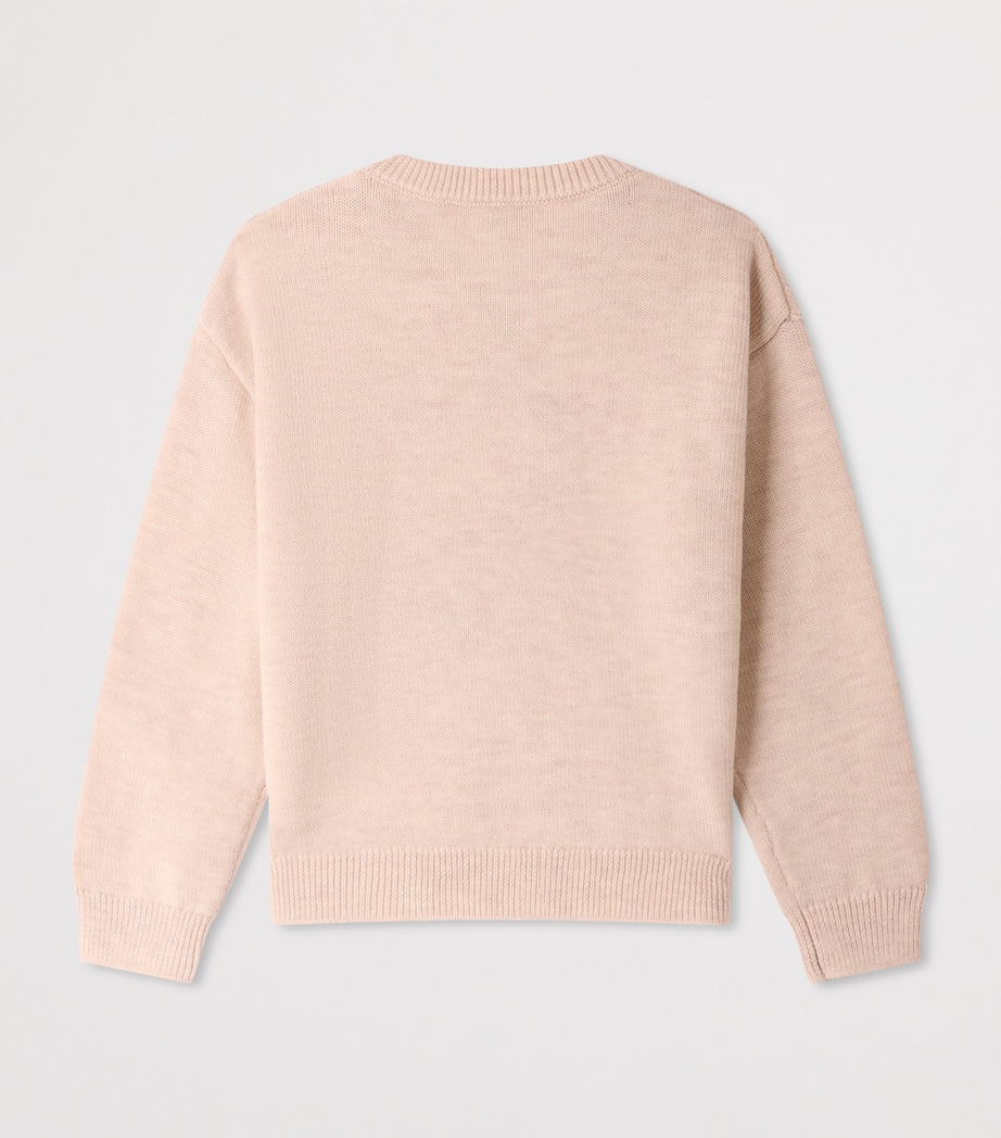 Bonpoint Wool-Cotton Flower Sweater (4-8 Years) Beige Image 2
