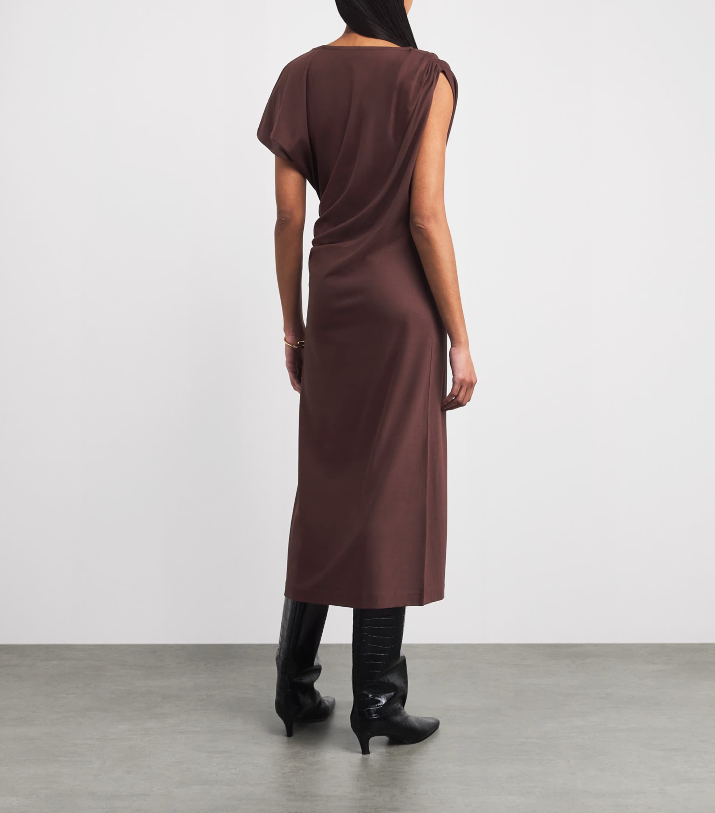 Yves Salomon Womens Cotton-Silk Asymmetric Midi Dress Image 4