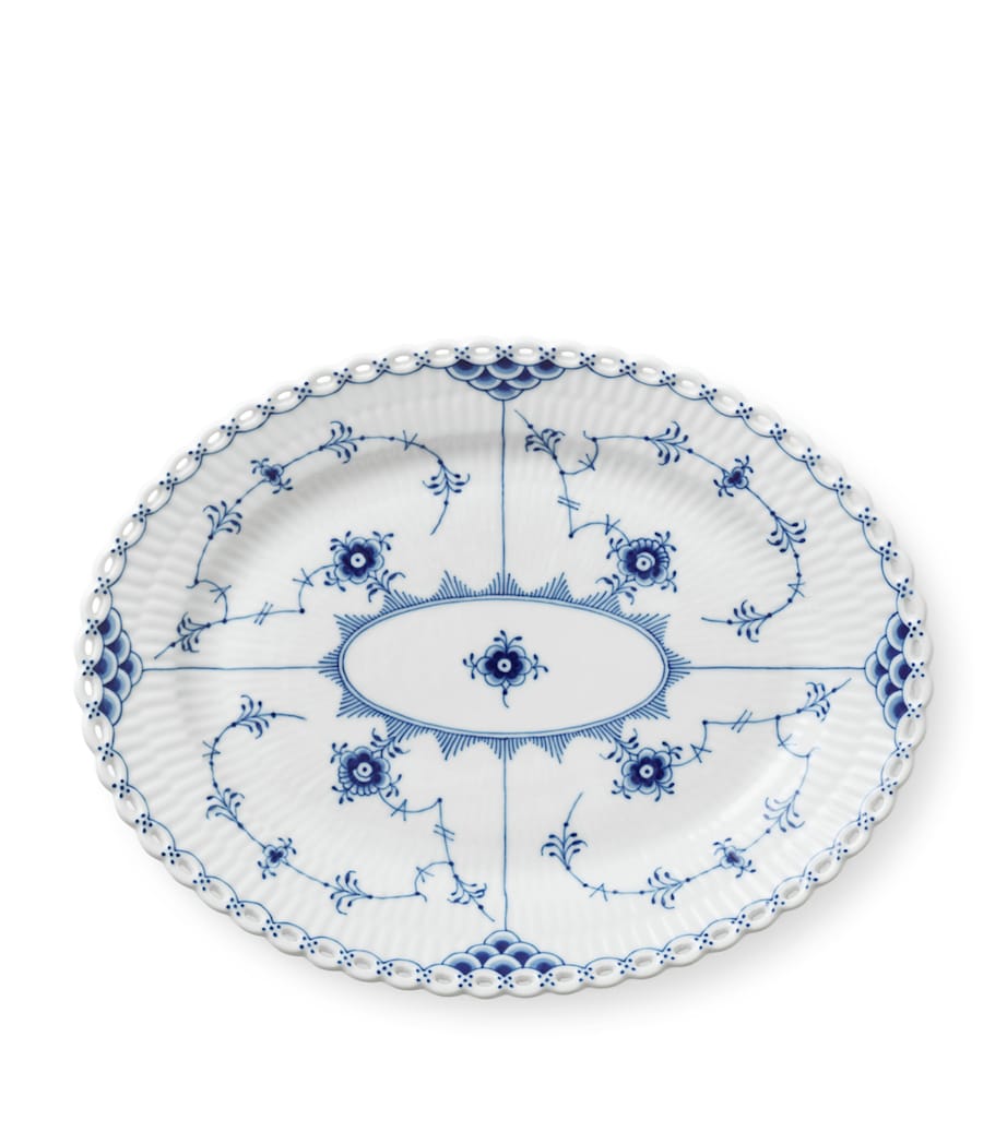 Blue Fluted Full Lace Oval Plate (25cm) BLUE Image 4